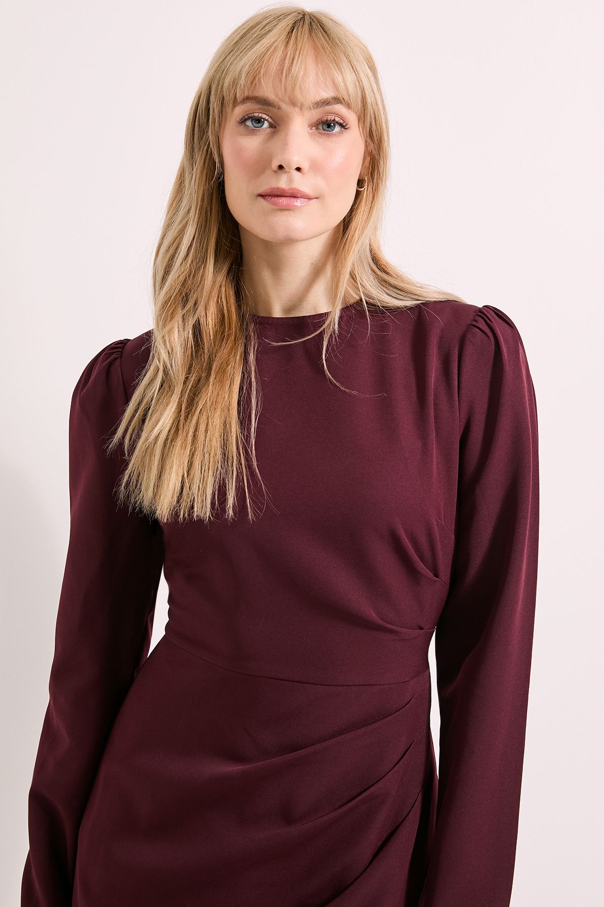 Principles Long Sleeve Wrap Skirt Crepe Midi Dress Burgundy image 4