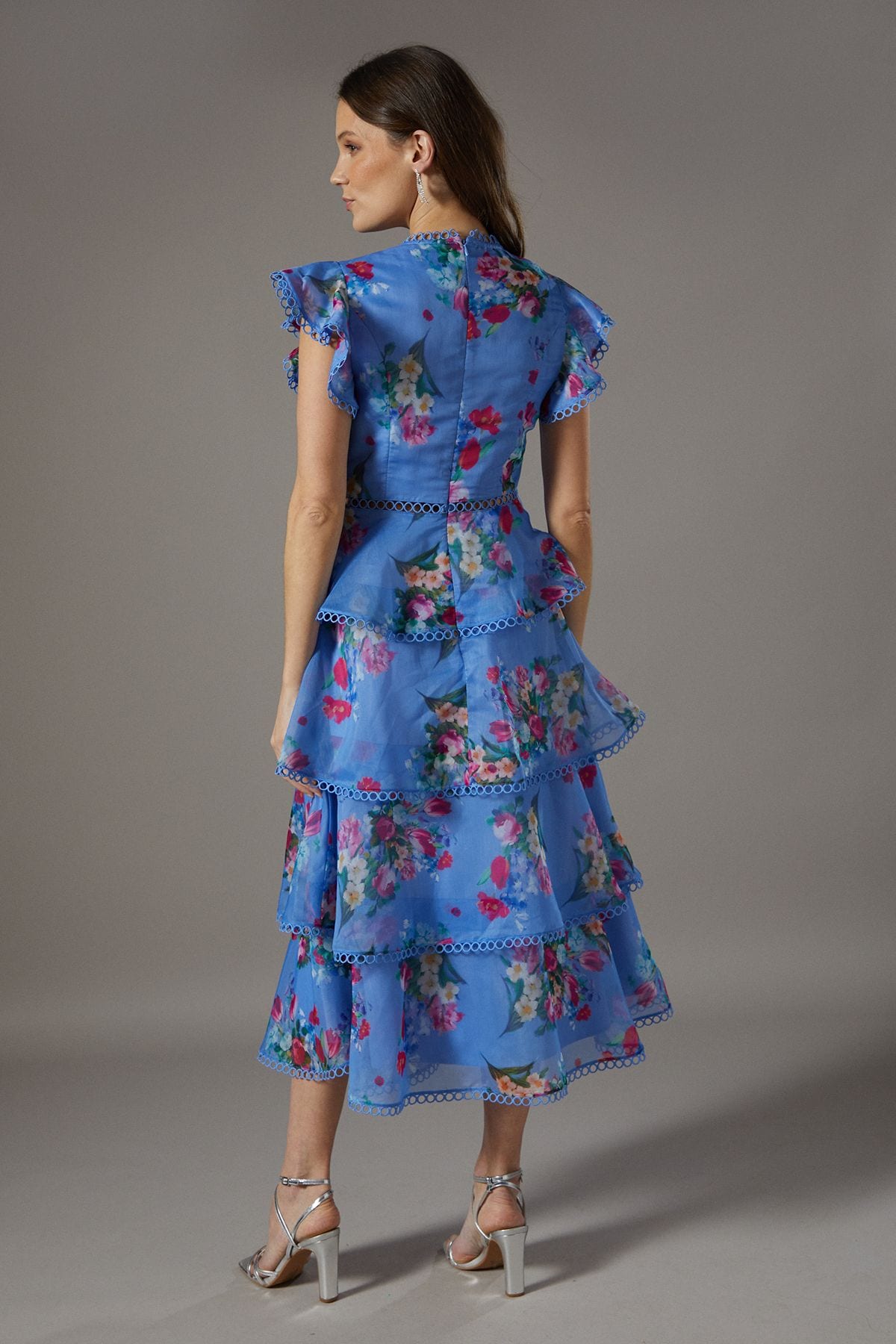 Coast Lace Trim Tiered Organza Midi Dress Blue image 3