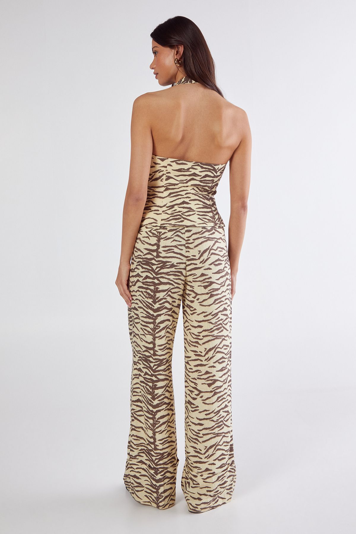 NastyGal Zebra Print Linen Tailored Trousers Co-ord Butter image 4
