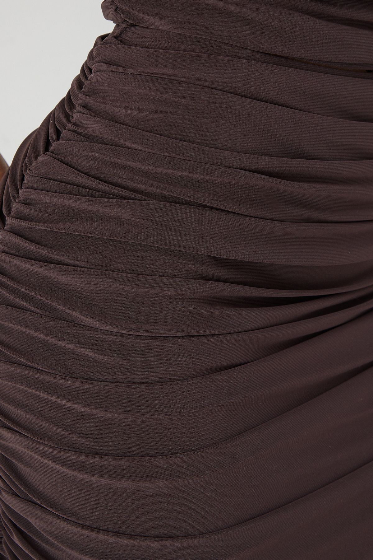 MissPap Ruched Waist Asymmetric Mini Skirt Chocolate image 5