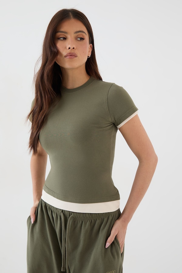 DSGN Studio DSGN Studio Contrast Short Sleeve Top Olive
