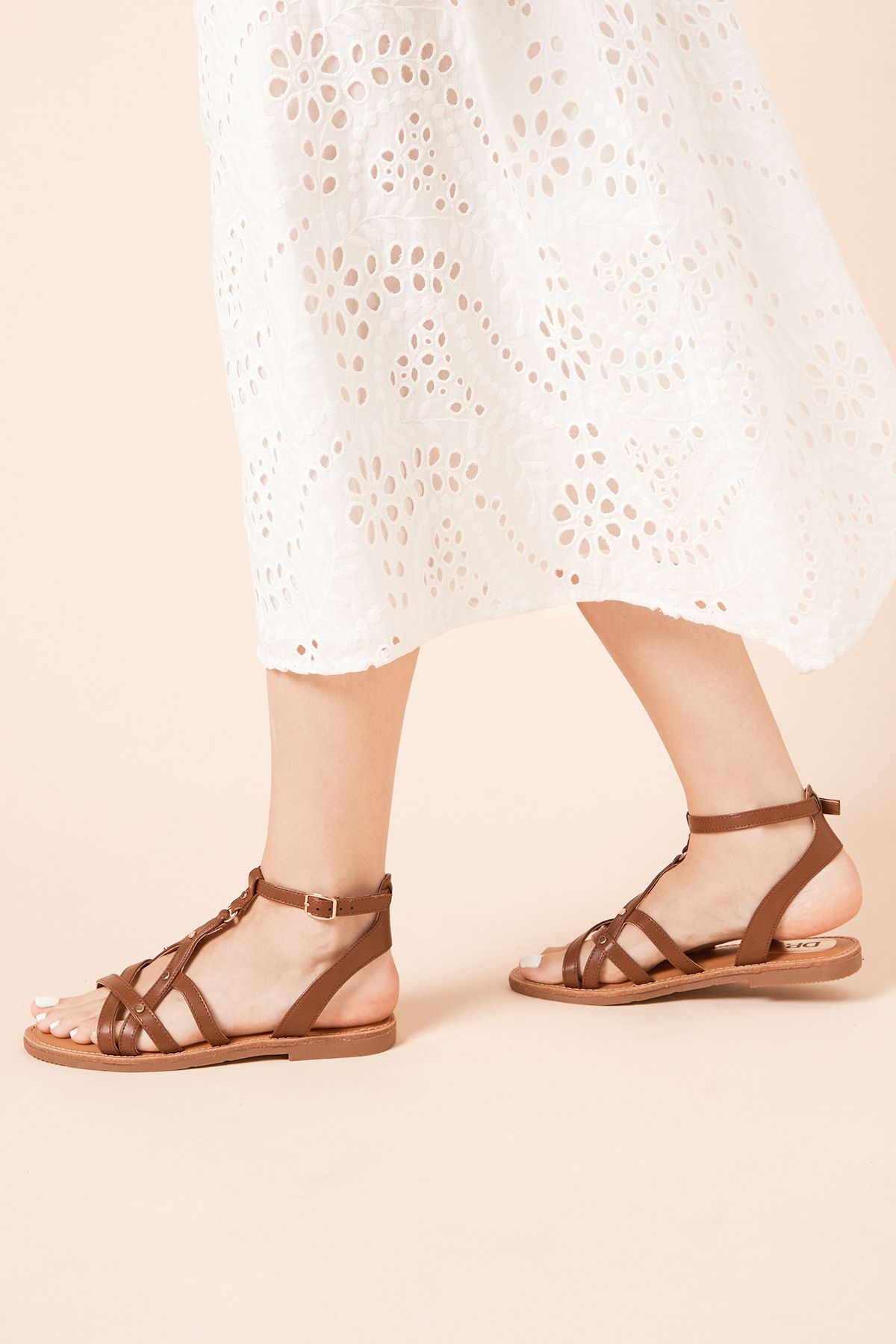 Dorothy Perkins Figaro Faux Leather T-Bar Flat Sandals Brown image 3