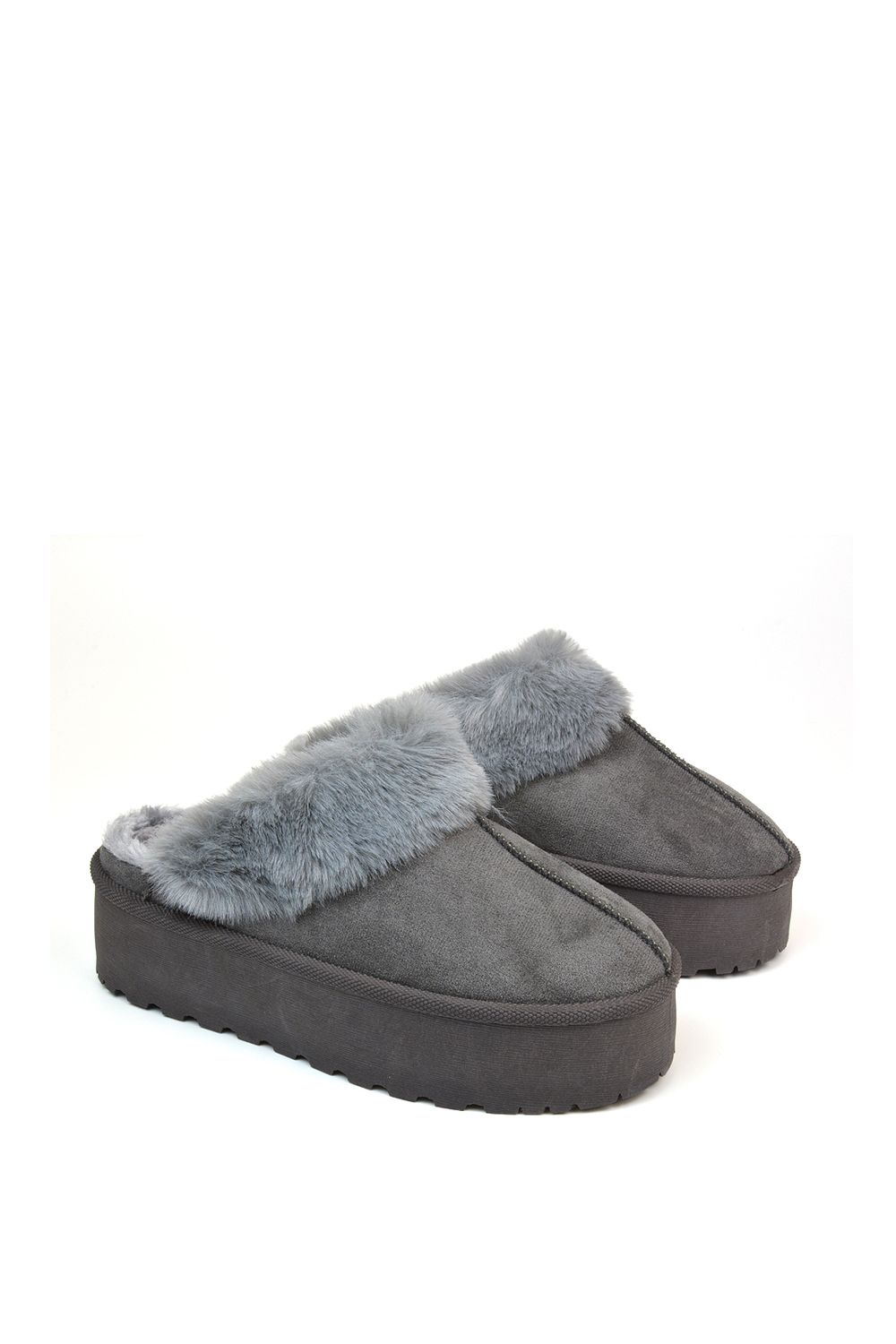 XY London 'Faith' Slip On Faux Fur Slippers with Platform Sole image 3
