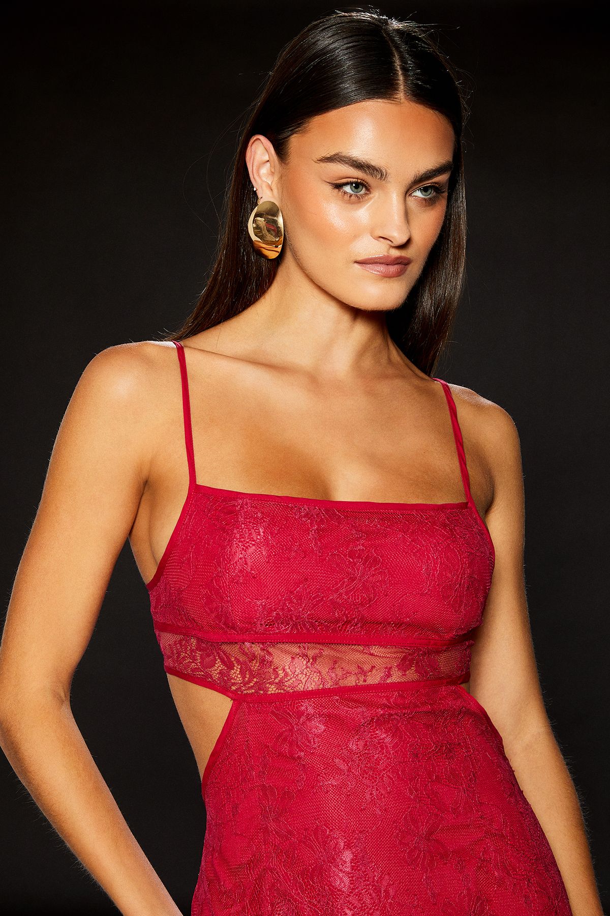 RUNWAY 1.8.1.8 Runway 1.8.1.8 Lace Insert Cut Out Midi Dress Red image 3