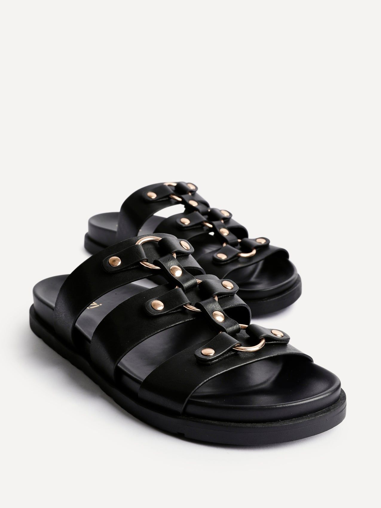Linzi Marcia Black Faux Leather Studded Gladiator Slip On Sandals image 4