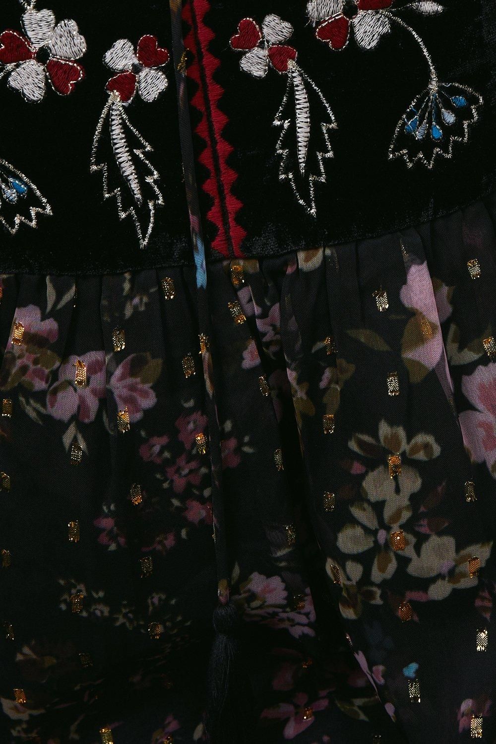 Oasis Occasion Floral Metallic Embroidered Smock Dress Black image 5