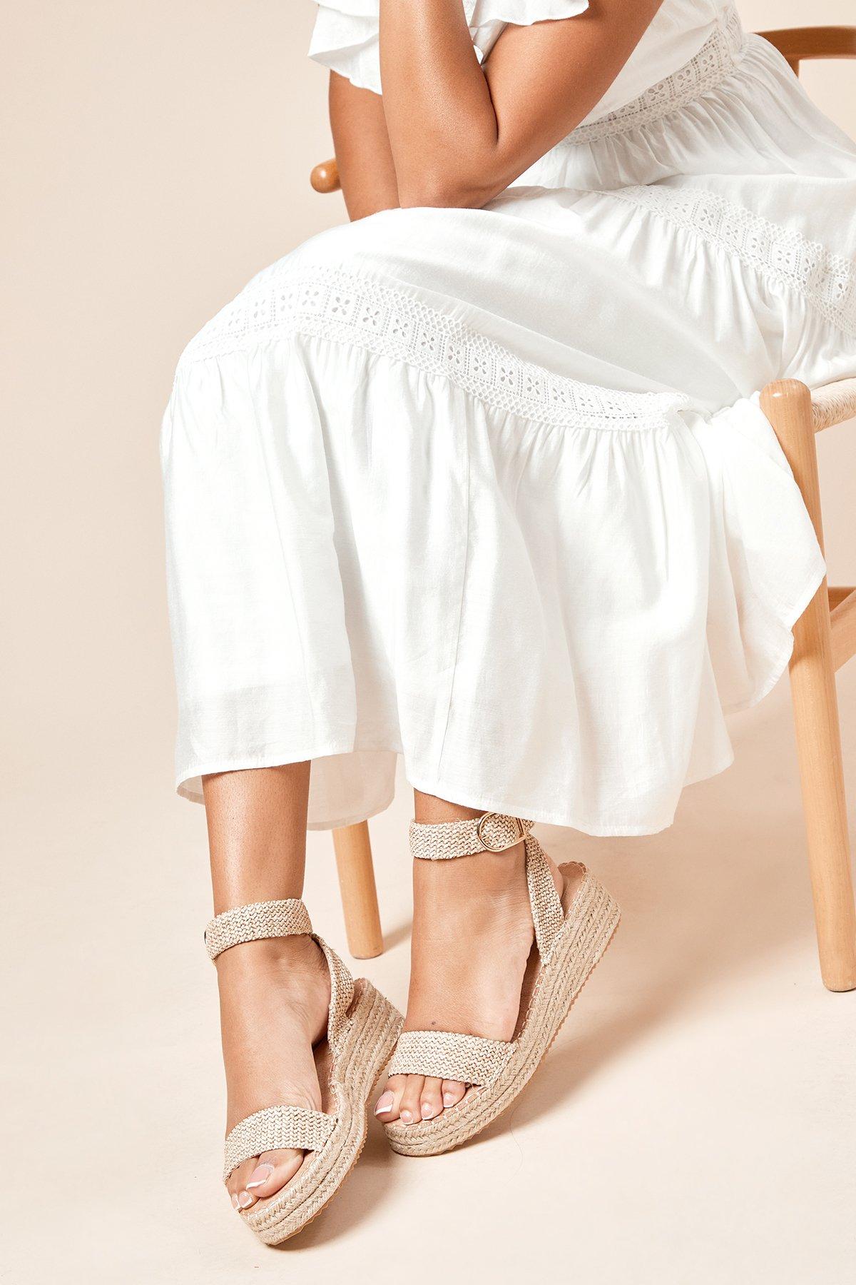 Dorothy Perkins Riva Faux Suede Strap Medium Espadrille Wedge Sandals Neutral image 1