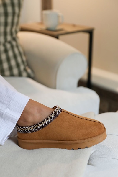 Where's That From 'Oak' Aztec Detail Faux Fur Lining Mini Boots