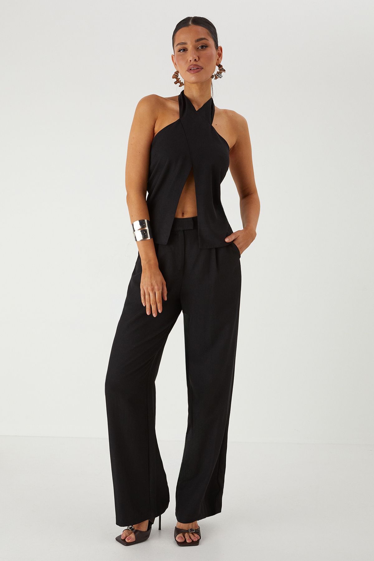 MissPap Twill Wide Leg Tailored Trouser Black image 1