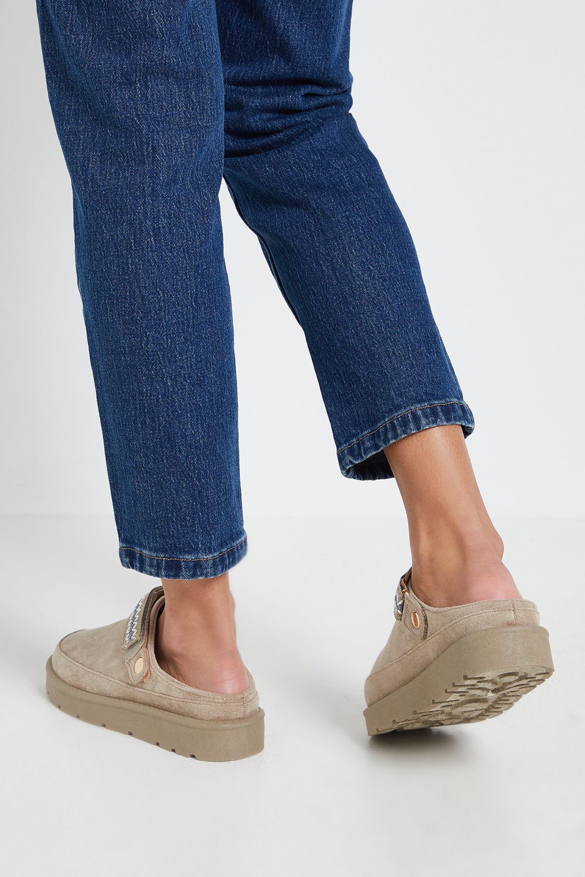 Dorothy Perkins Zinnias Faux  Slingback Closed Toe Cosy Mules Mushroom image 3