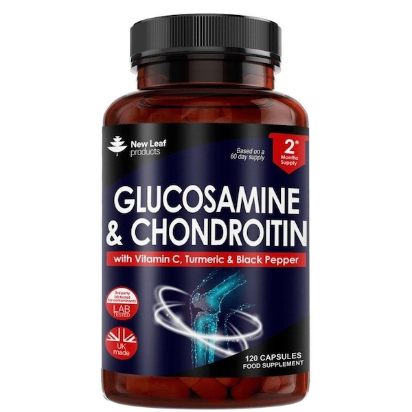 New leaf health Glucosamine Sulphate & Chondroitin Capsules - Enriched with Vitamin C, Turmeric & Black Pepper