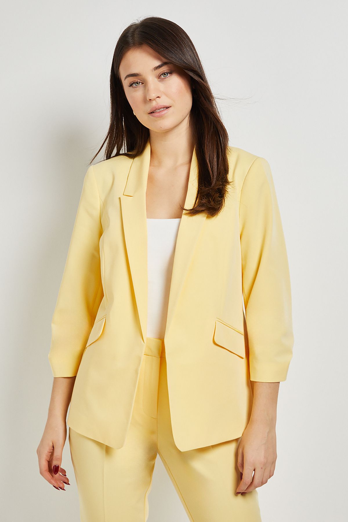 Dorothy Perkins Ruched Sleeve Blazer Lemon image 4