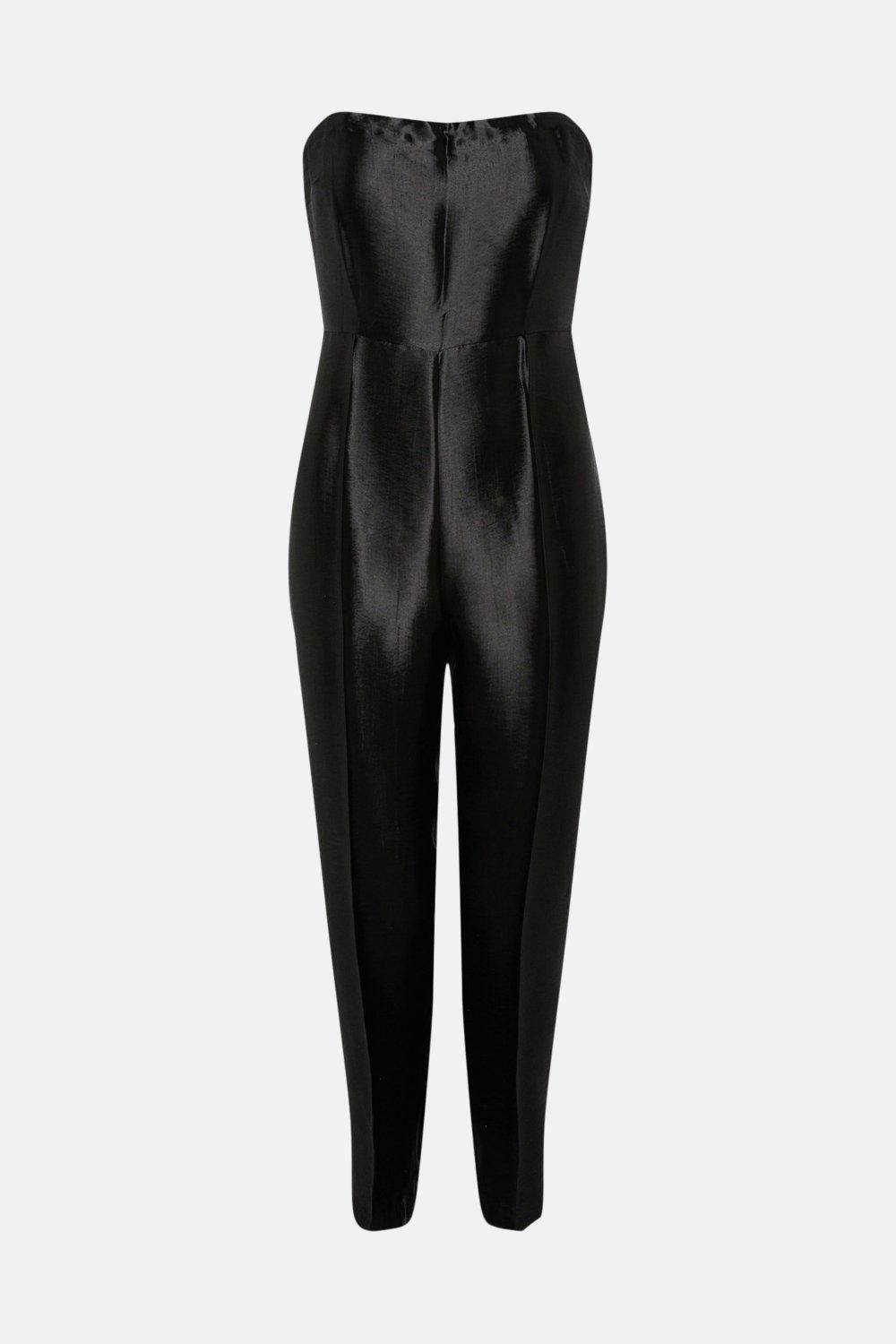 Oasis Petite Satin Bandeau Jumpsuit Black image 4