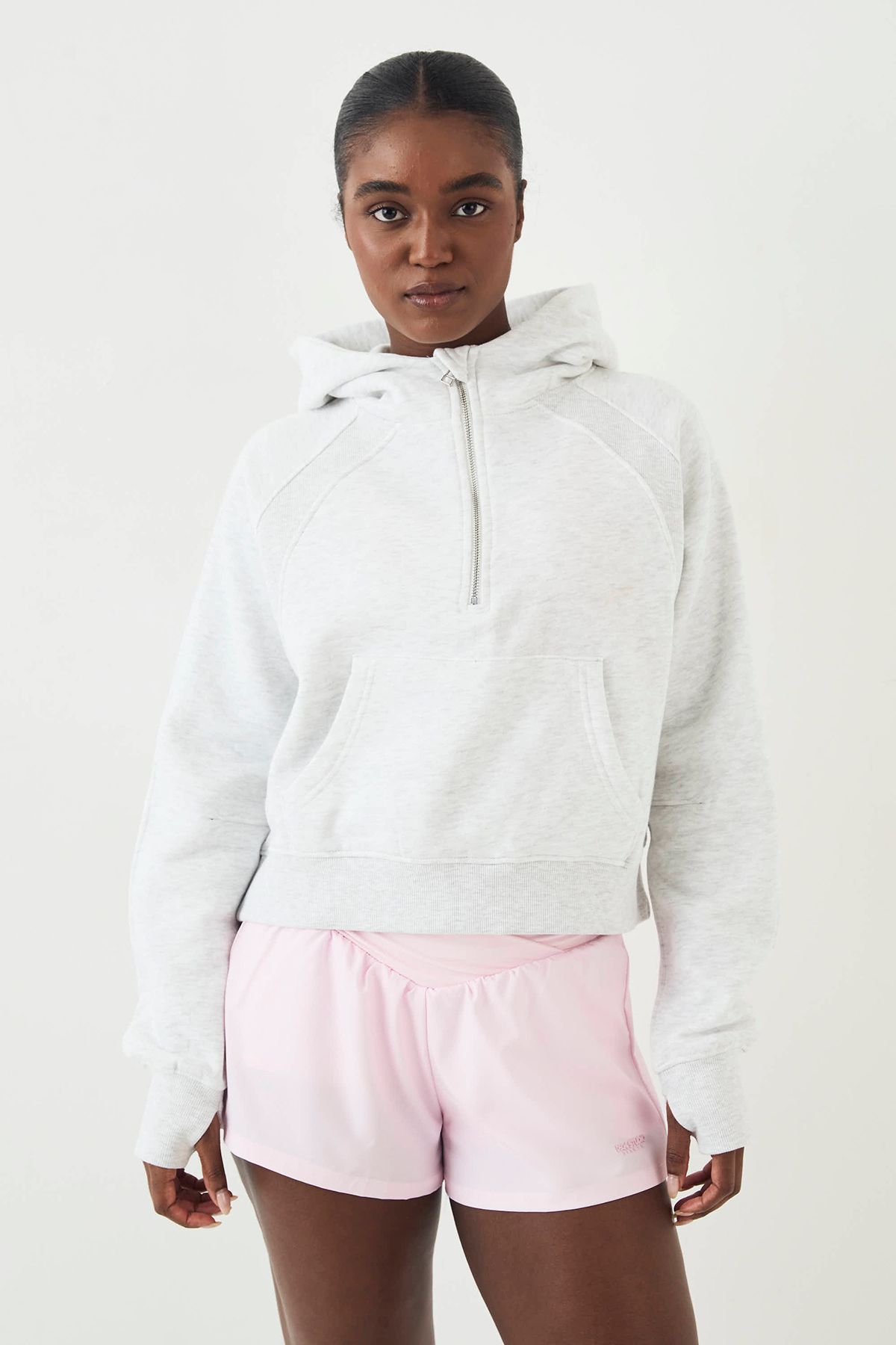 DSGN Studio DSGN Studio Ribbed Panel Half Zip Hoodie Ash Grey image 1