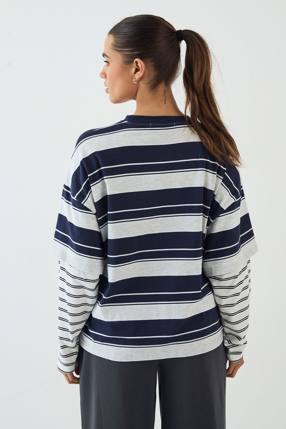 DSGN Studio DSGN Studio Faux Layer Sleeve Stripe Long Sleeve T-Shirt Indigo image 2