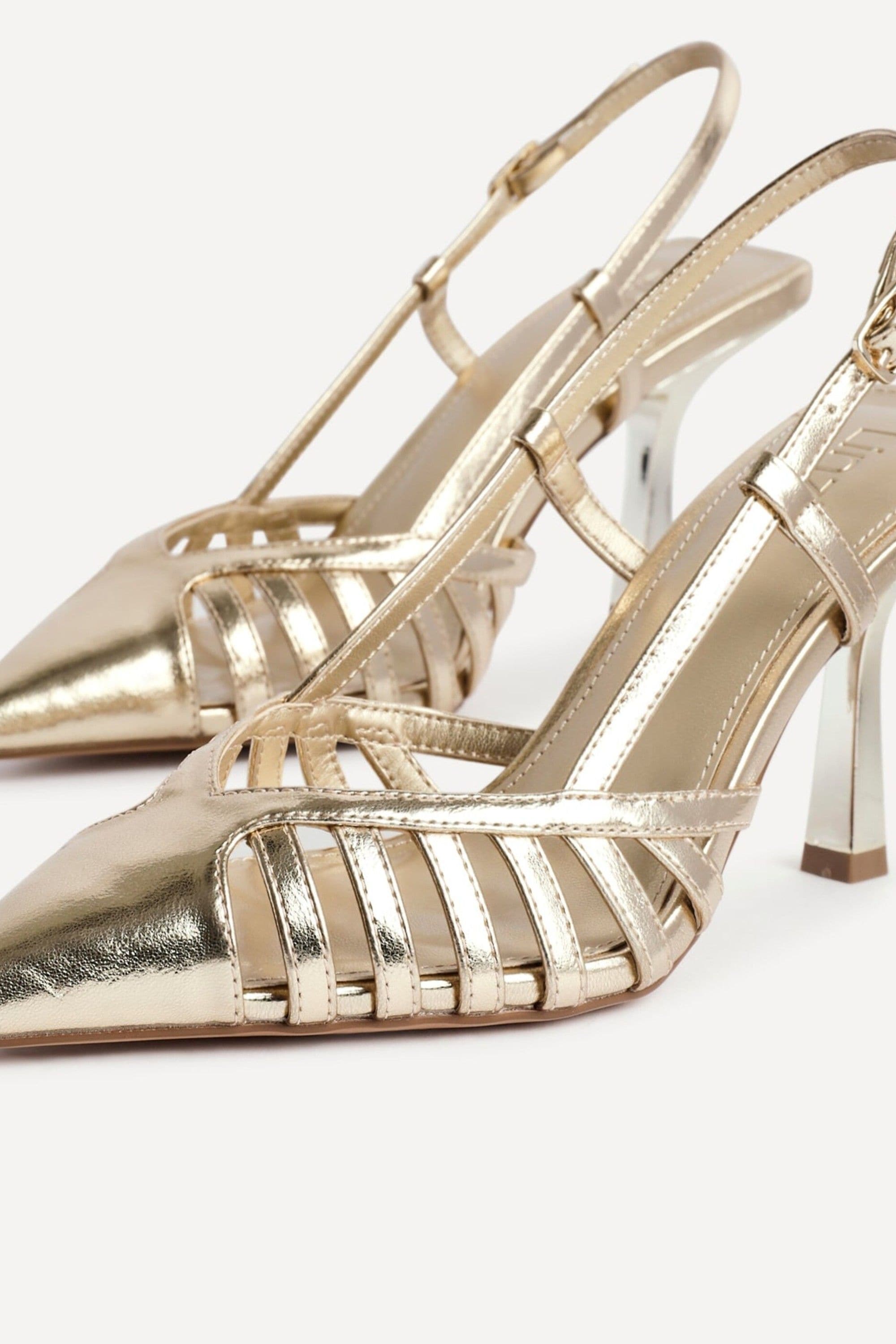 Linzi Alias Gold Faux Leather Cut Out Slingback Court Heels image 4