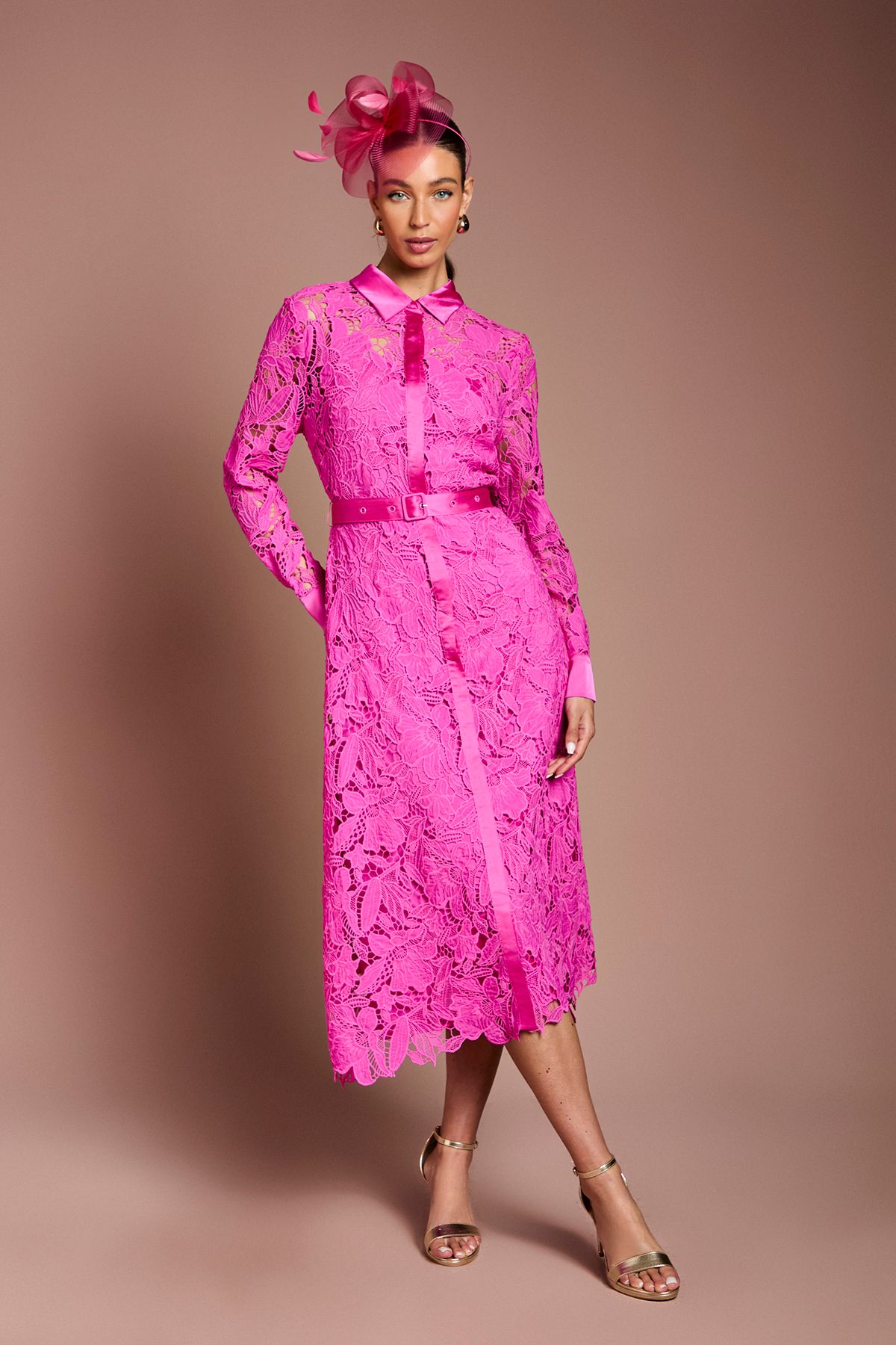 Coast Lace Shirt Dress Magenta