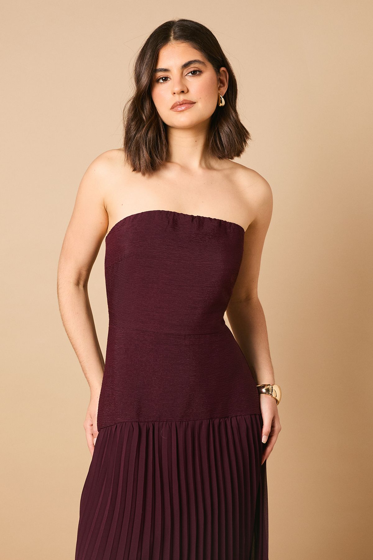 Oasis Chiffon Dropped Waist Bandeau Maxi Dress Mocha image 2