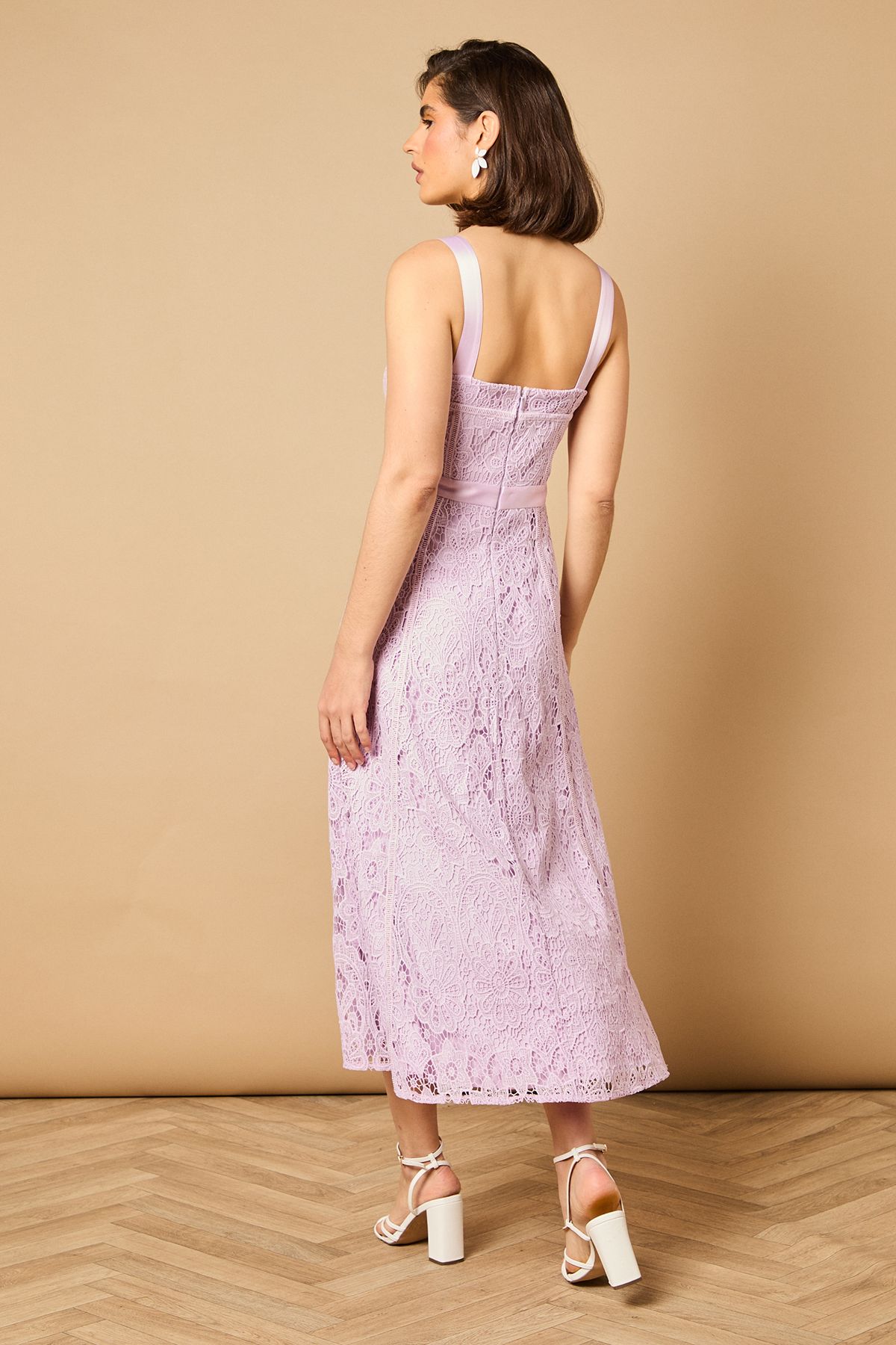 Oasis Floral Lace V Neck Midi Dress Lilac image 4