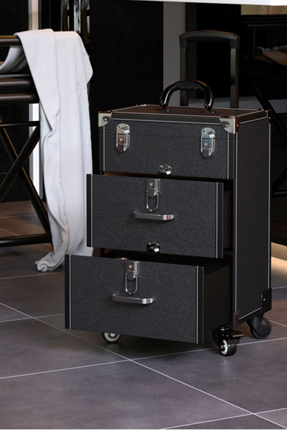 Living and Home Professional 3-in-1 Rolling Cosmetic Cases Makeup Trolley Nail Luggage Storage Organizer image 2