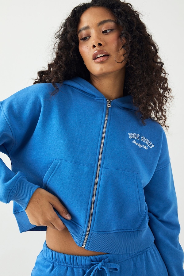 DSGN Studio DSGN Studio Sport Training Club Boxy Zip Through Hoodie Blue