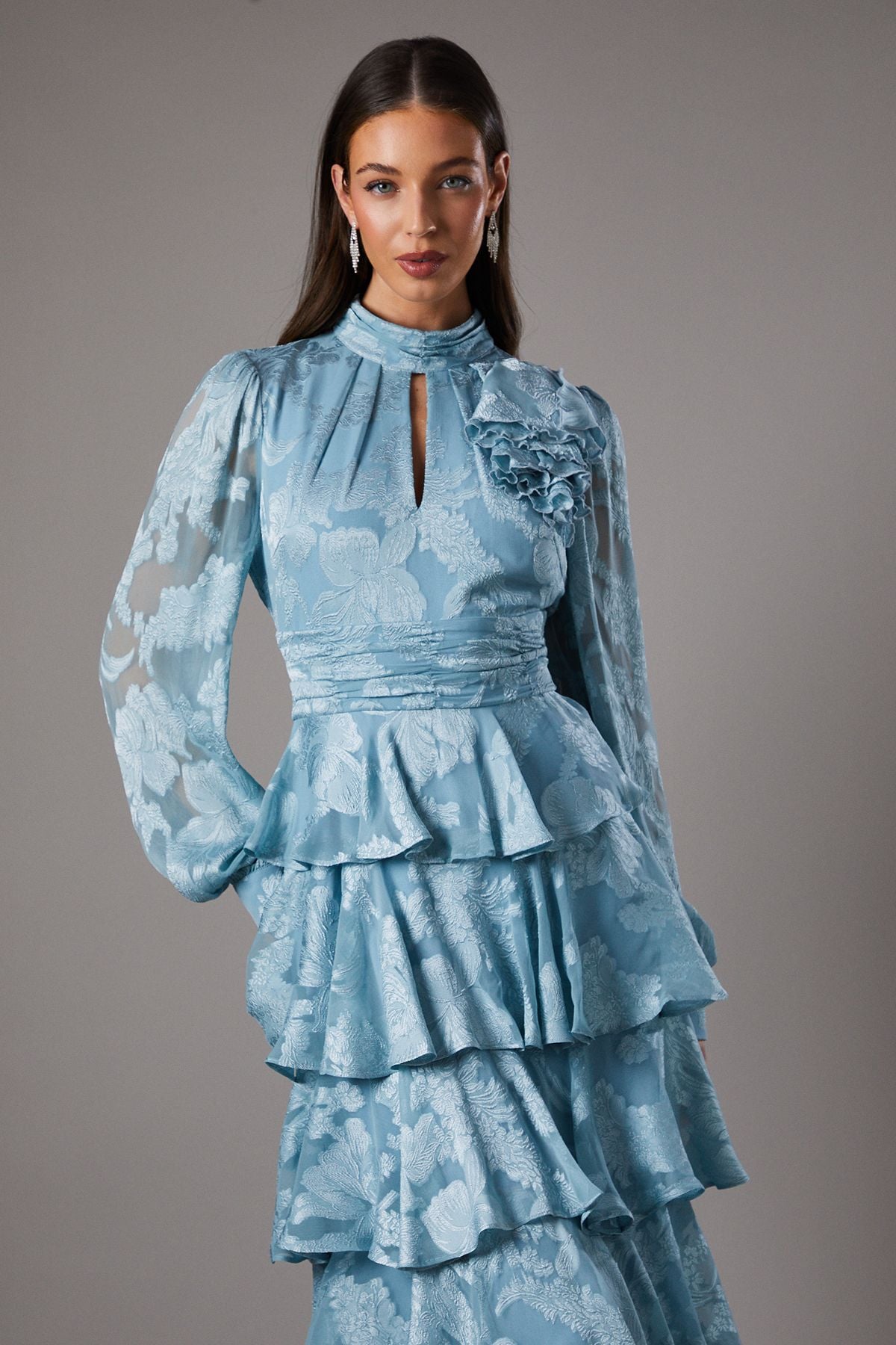 Coast Jacquard Tiered Midi Dress Ice Blue image 2