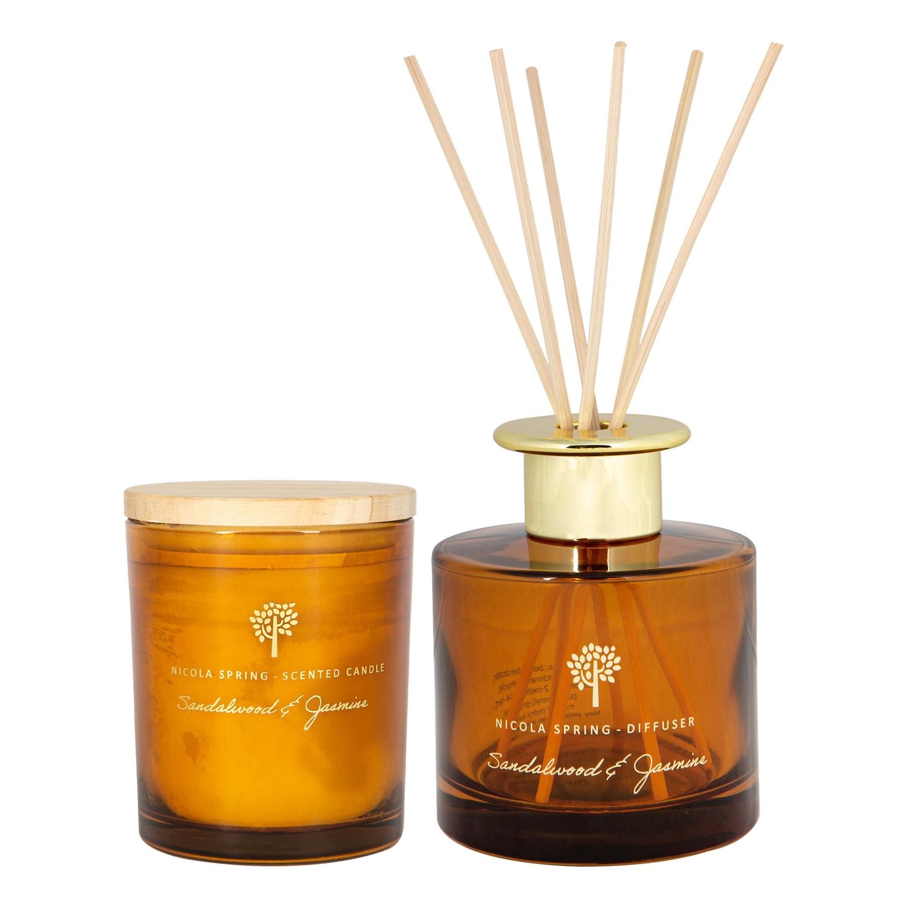 Nicola Spring Sandalwood & Jasmine Candle & Diffuser Set - 130g Jar + 200ml Diffuser image 1