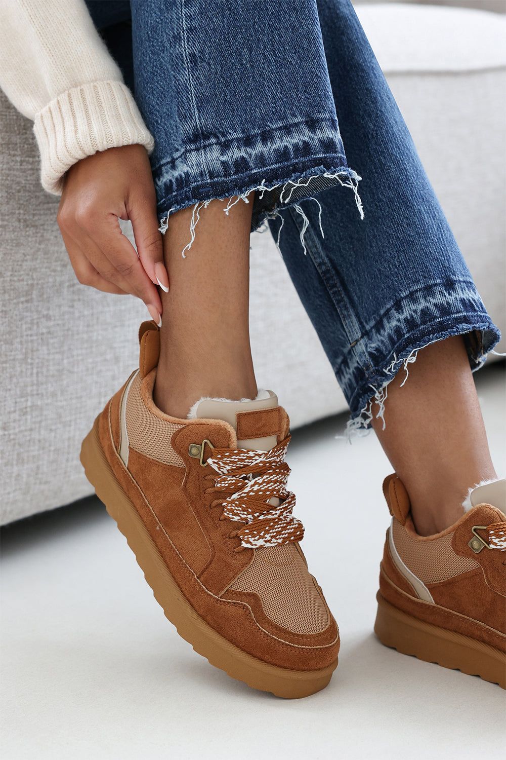 Where's That From 'Xavia' Suede Low Top Trainer Slipper With Faux Fur Lining image 1