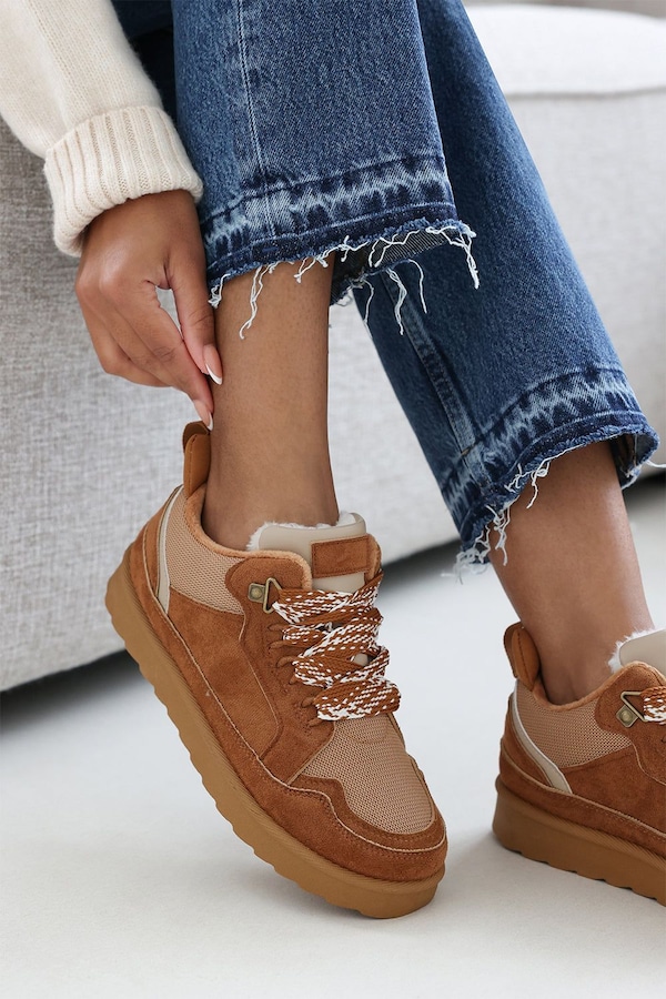 Where's That From 'Xavia' Suede Low Top Trainer Slipper With Faux Fur Lining