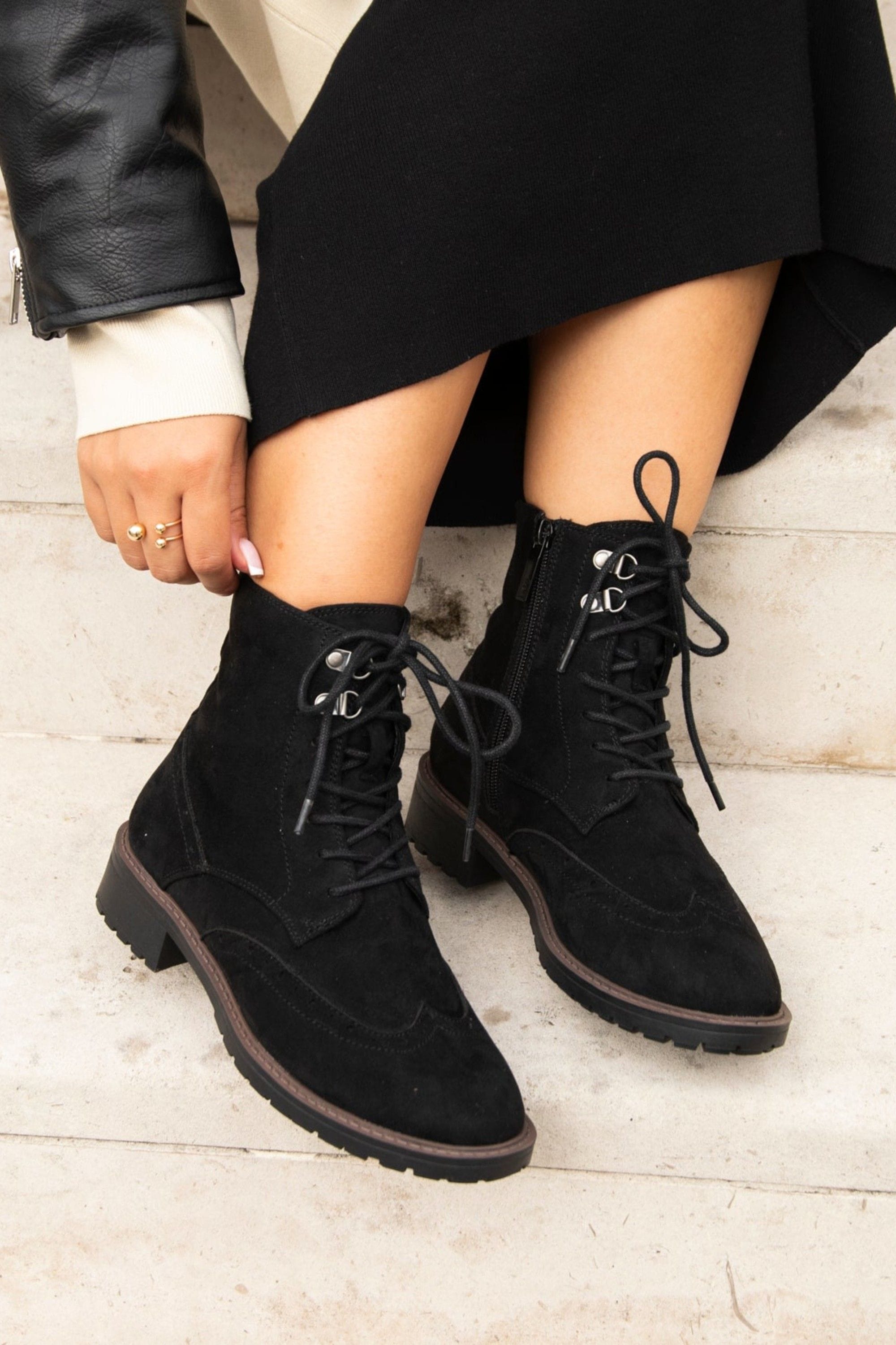 Linzi Ashleigh Black Faux Suede Lace Up Military Boot image 2