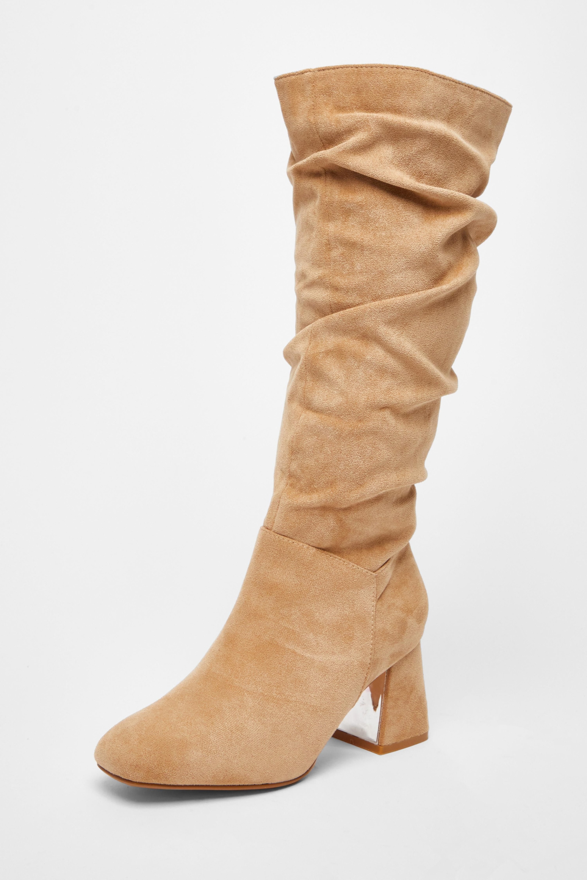 Quiz Taupe Wide Fit Faux Suede Heeled Boots image 1