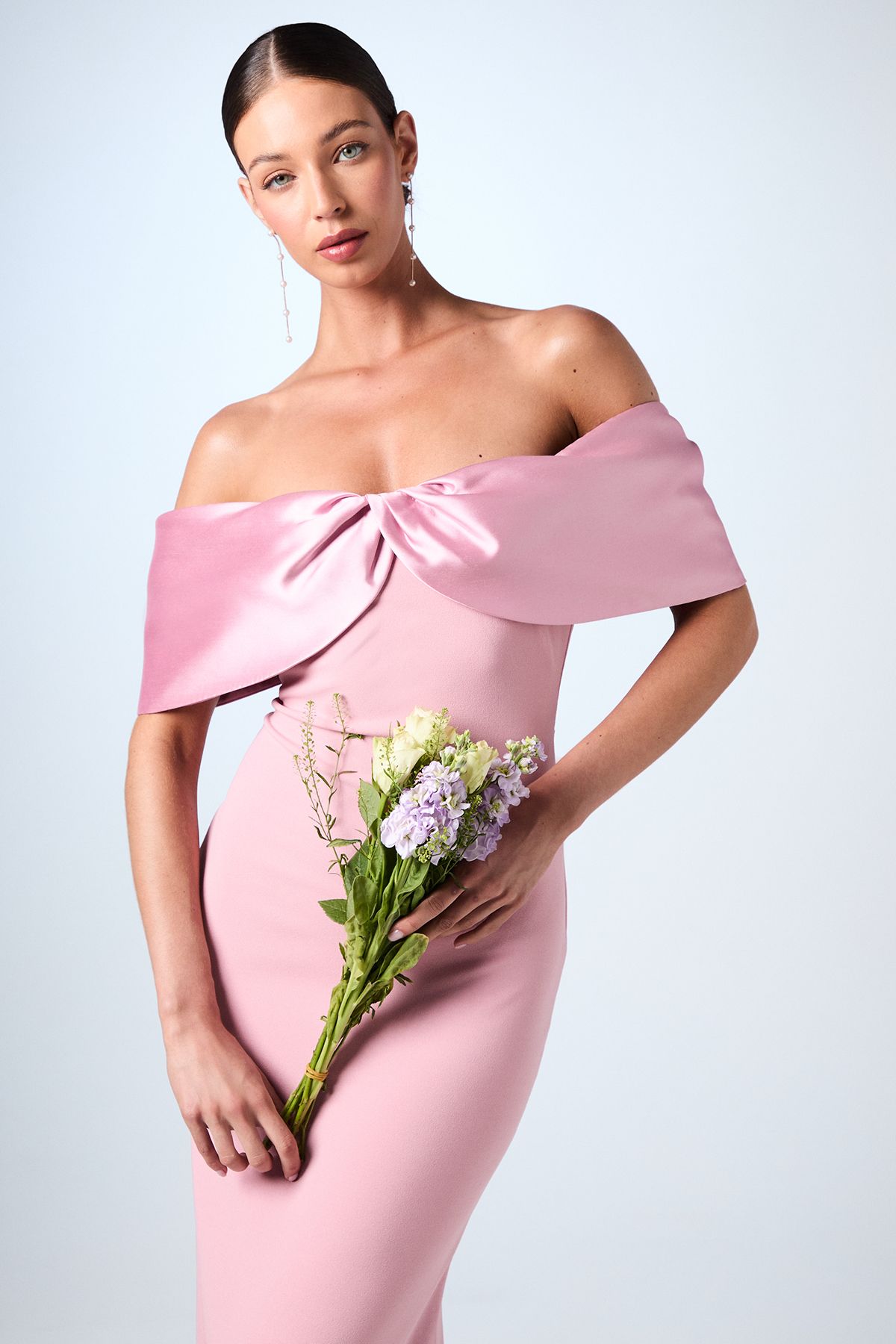 Coast Satin Sleeve Scuba Maxi Bridesmaid Dress Blush image 2