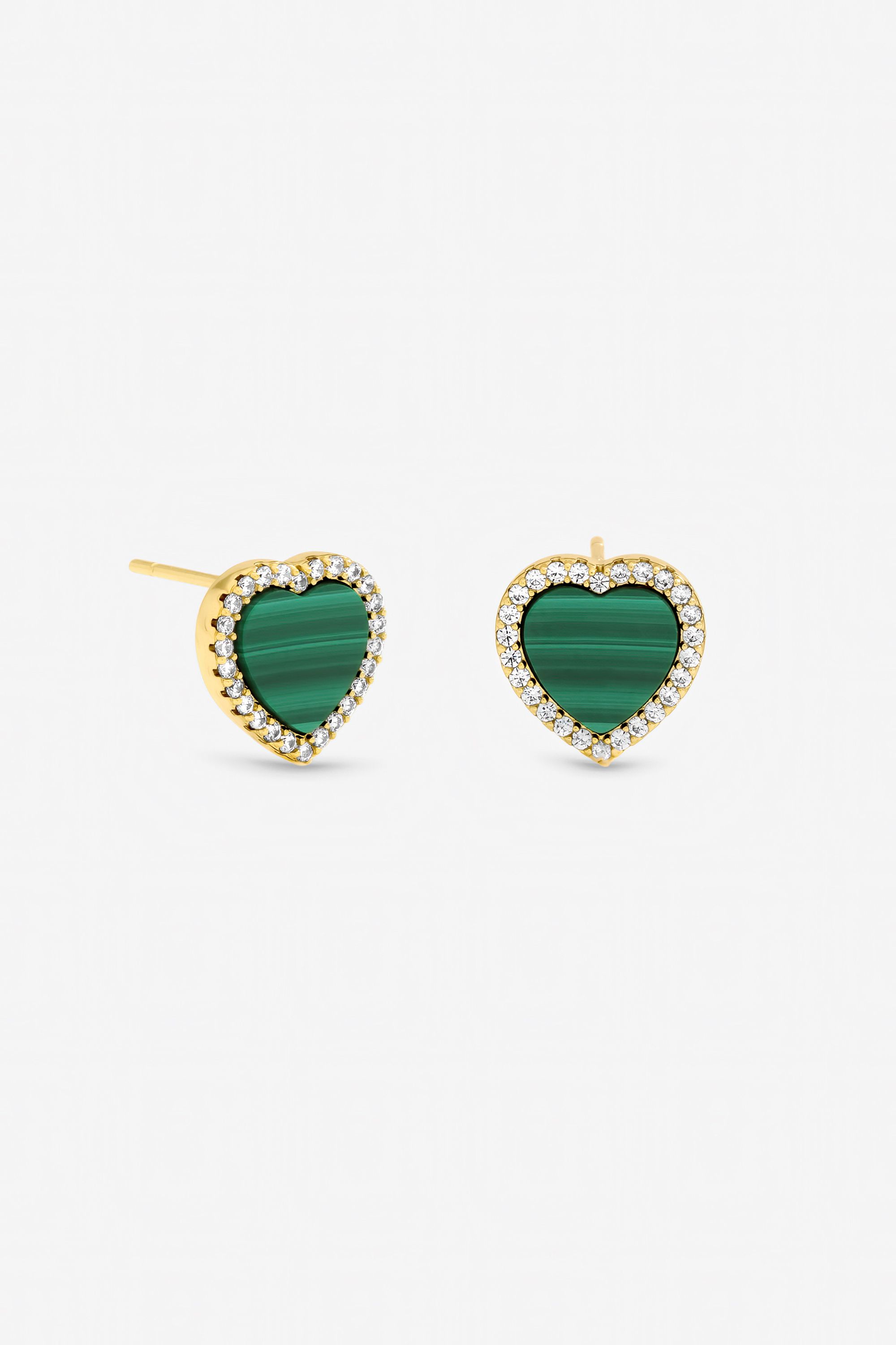 Jon Richard Gold Plated Crystal and Malachite Heart Stud Earrings