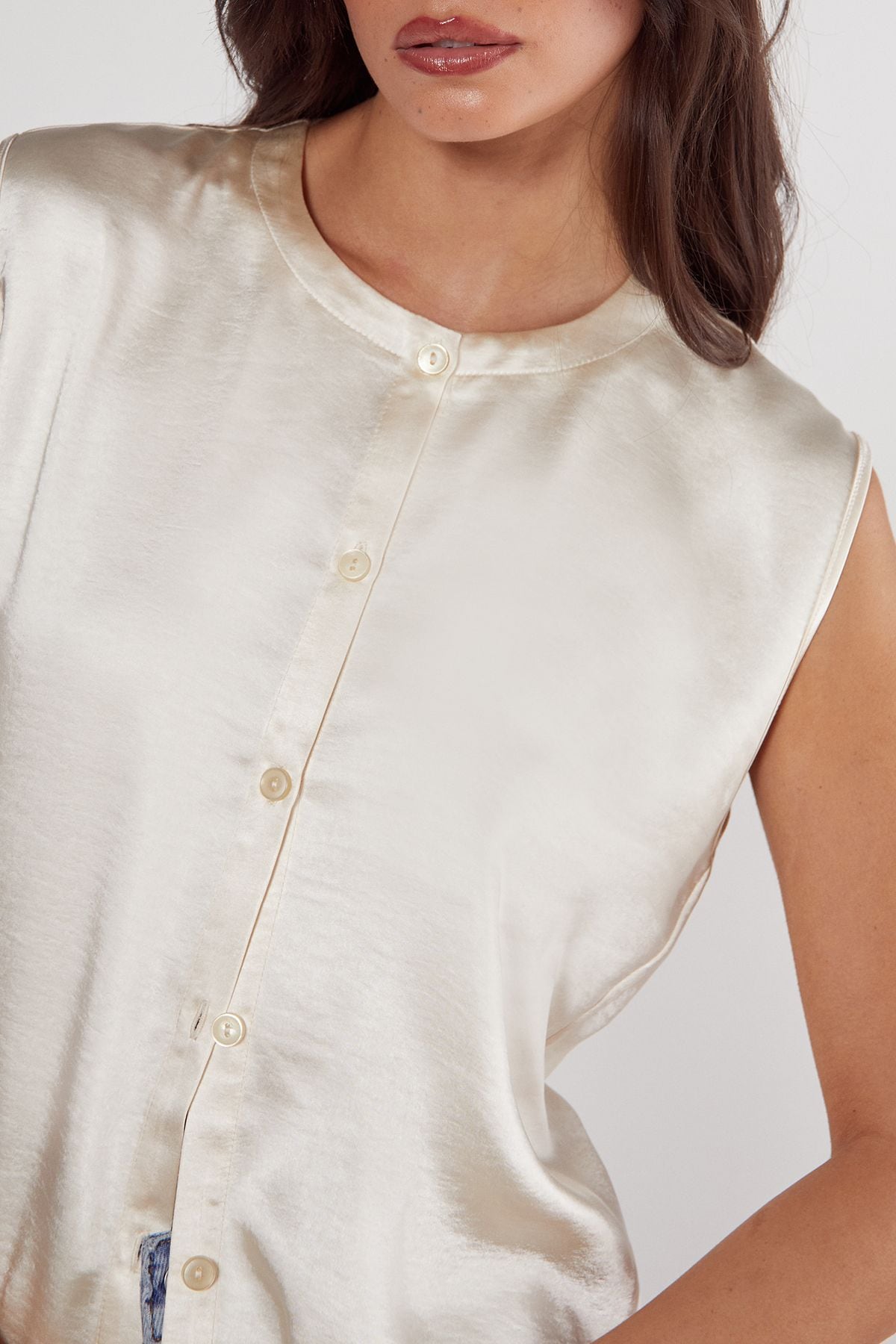 NastyGal Textured Satin Button Through Collarless Vest Champagne image 4