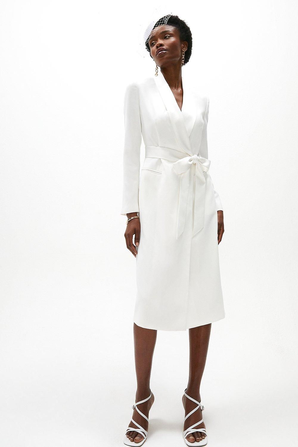 Coast Premium Midi Tie Waist Tuxedo Dress Ivory image 6