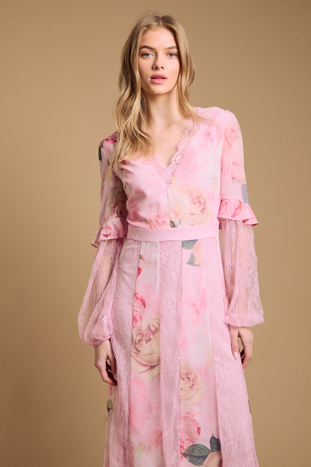 Oasis Lace Panel Midi Dress Pink image 2