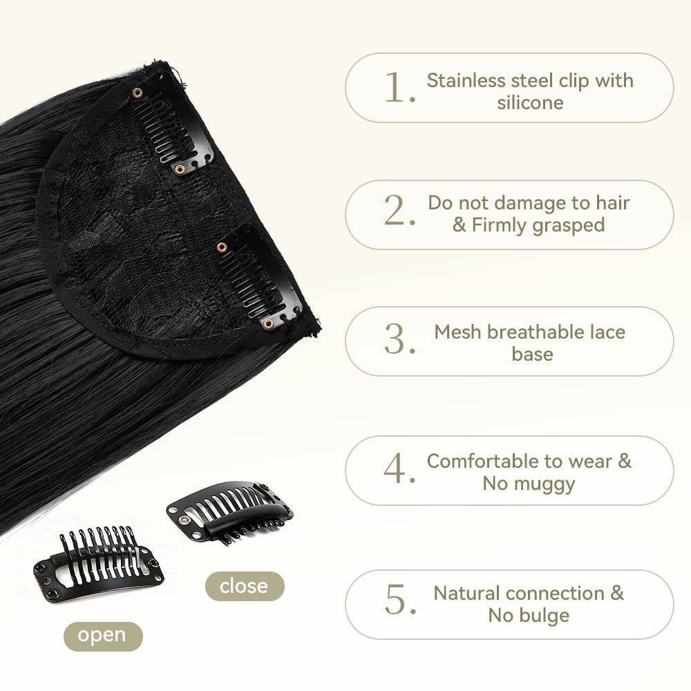 SHEONLY 3Pcs Black Clip-In Straight Hair Extension Set image 4