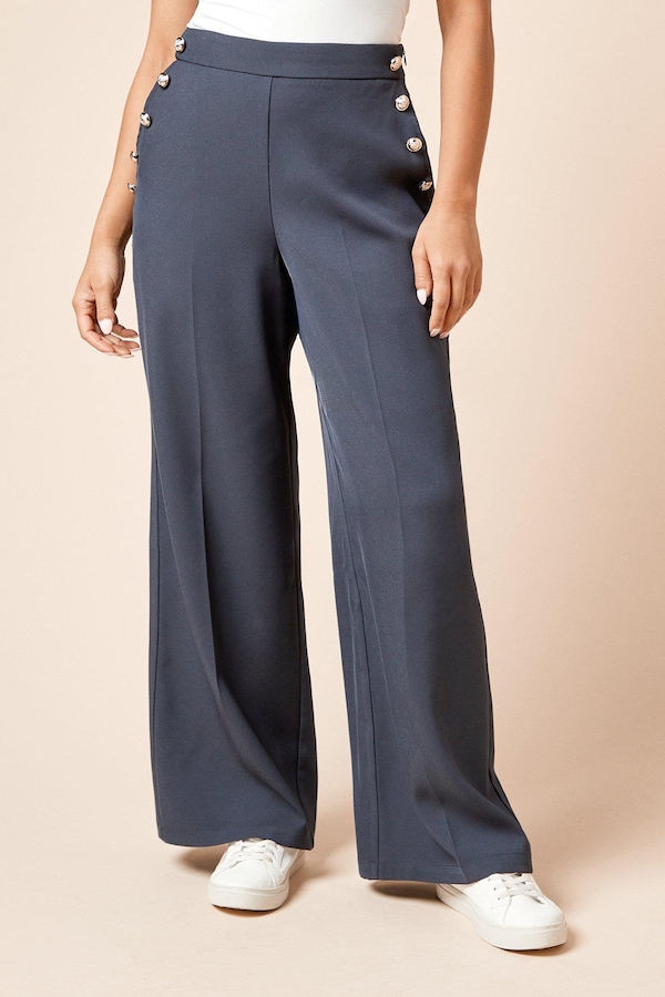 Dorothy Perkins Petite Military Button Detail Wide Leg Trouser Navy
