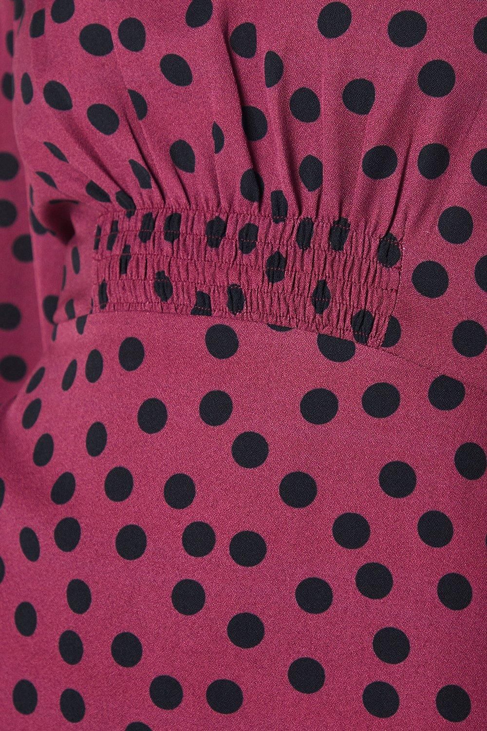 Dorothy Perkins Petite Berry Spot Shirred Waist Long Sleeve Midi Dress Berry image 5