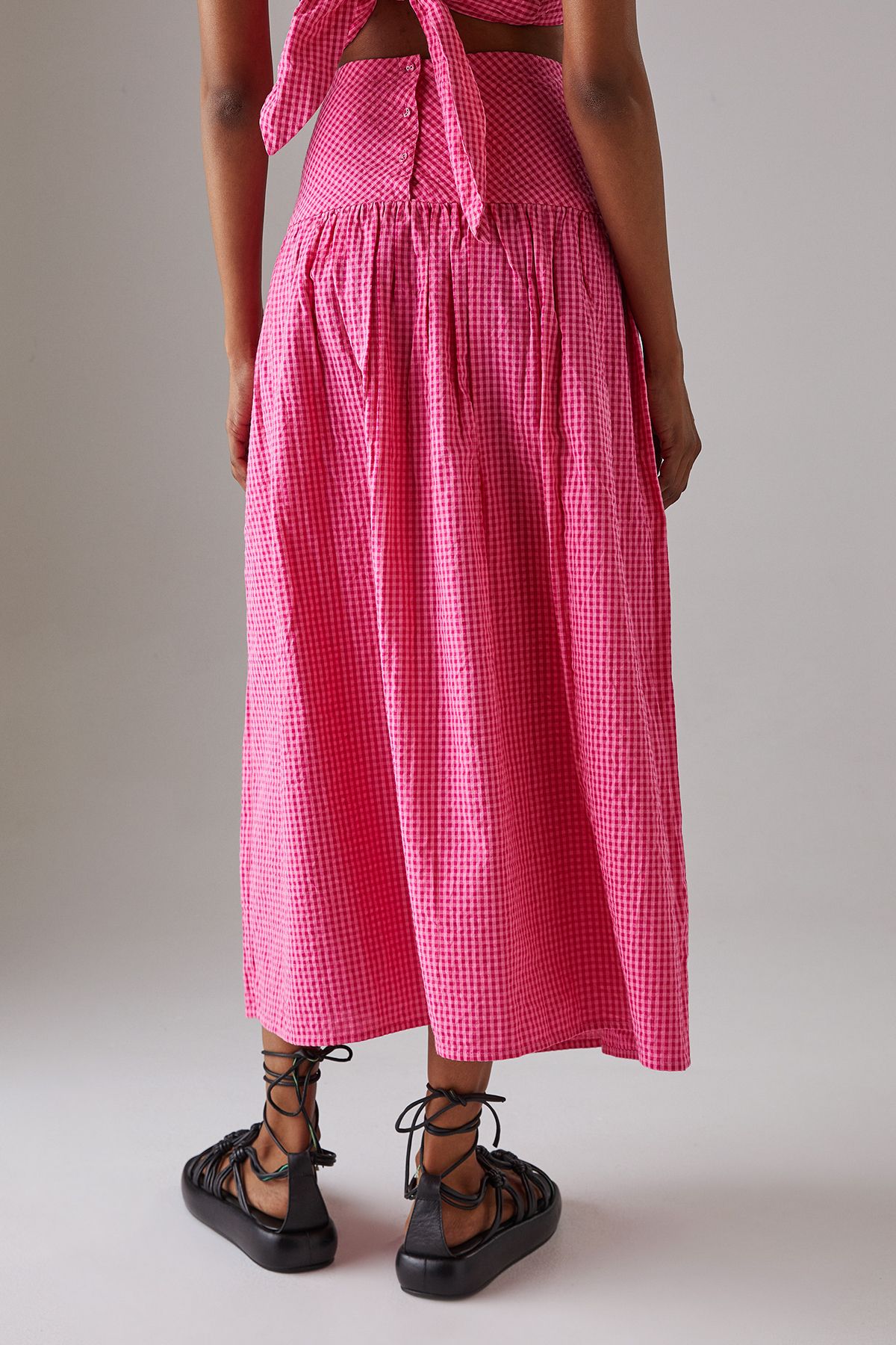 Warehouse Gingham High Waisted Midi Skirt Pink image 3