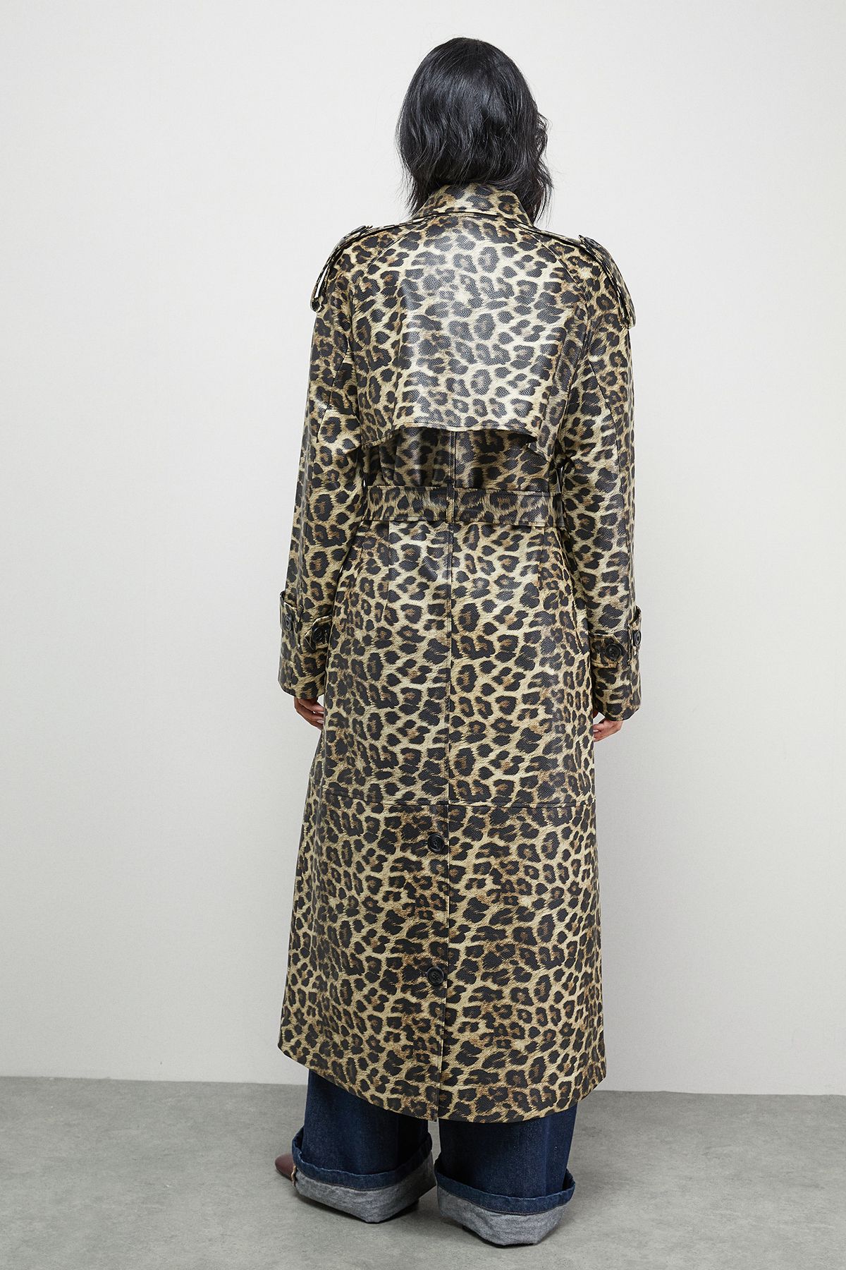 Warehouse PU Leopard Print Trench Coat Leopard image 3