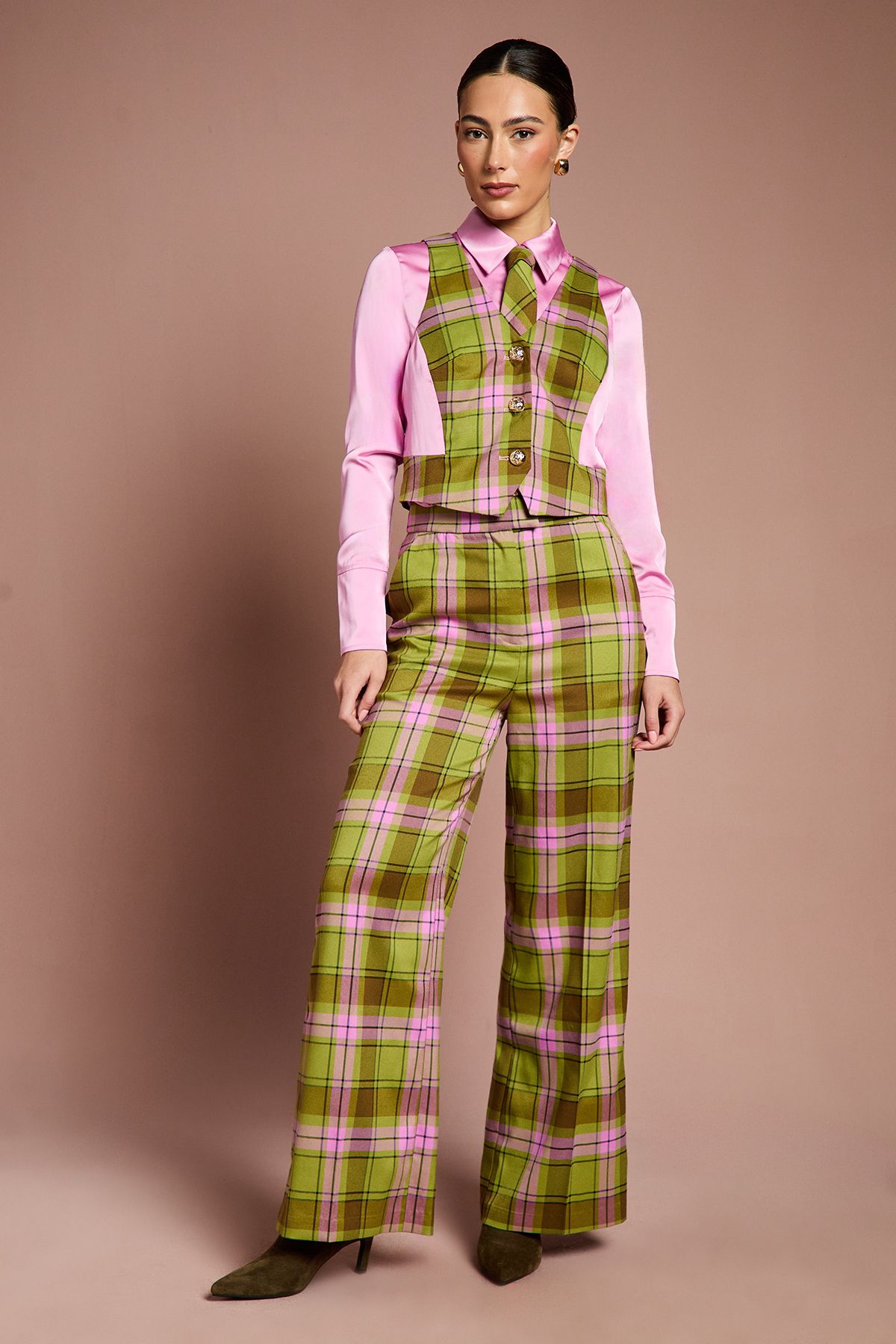 Coast Lisa Tan Check Formal Trouser Green image 4