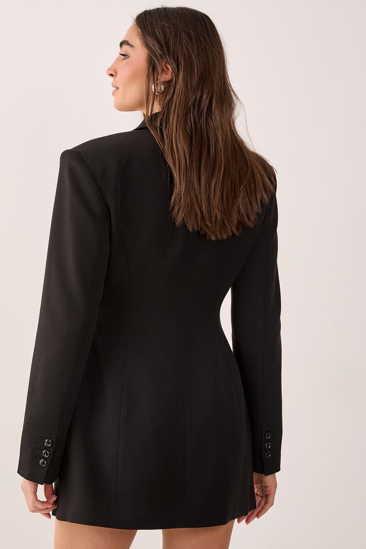 NastyGal Tailored Belted Shoulder Pad Blazer Dress Black image 3