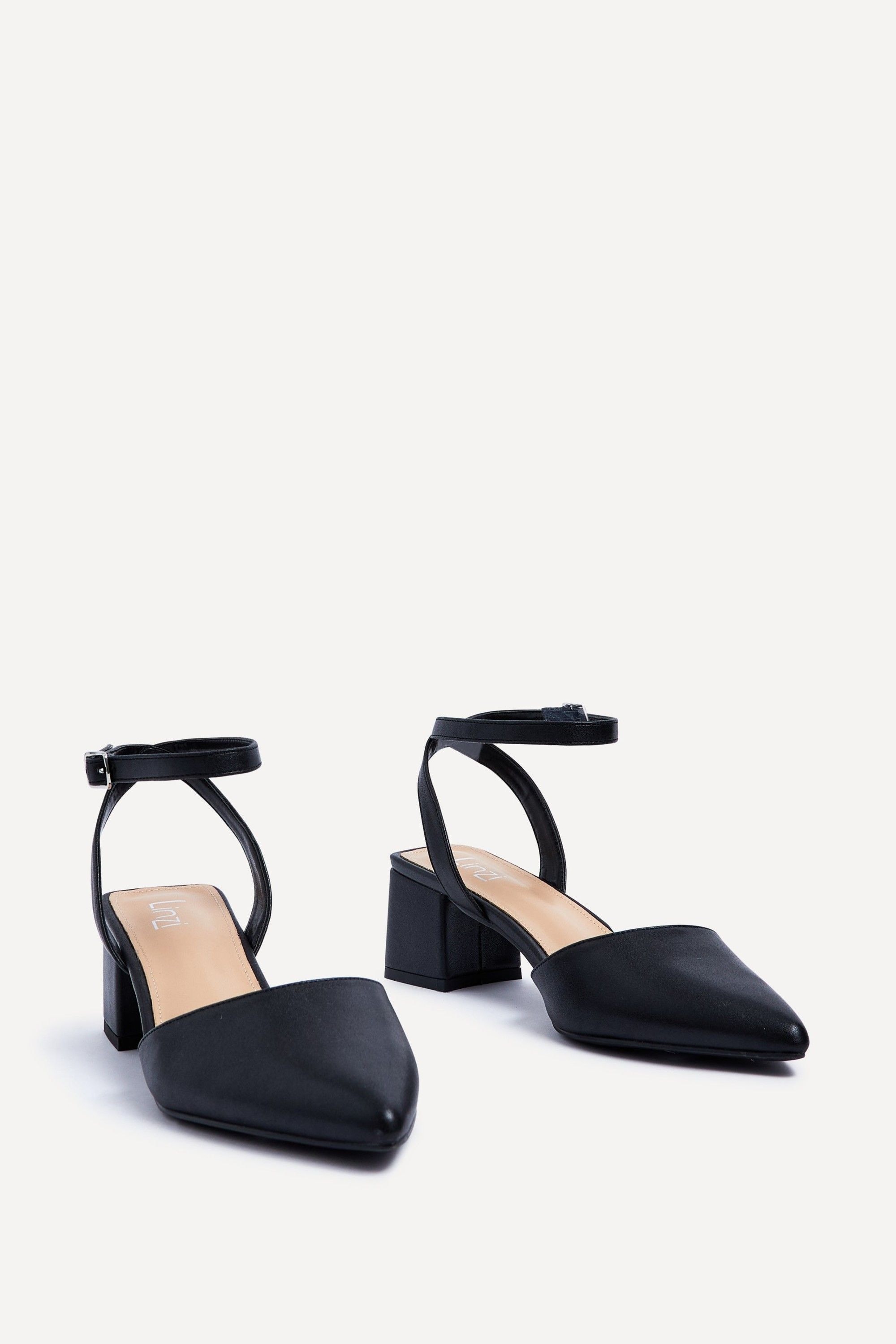 Linzi Suzy Wide Fit Black Faux Leather Court Heel image 3