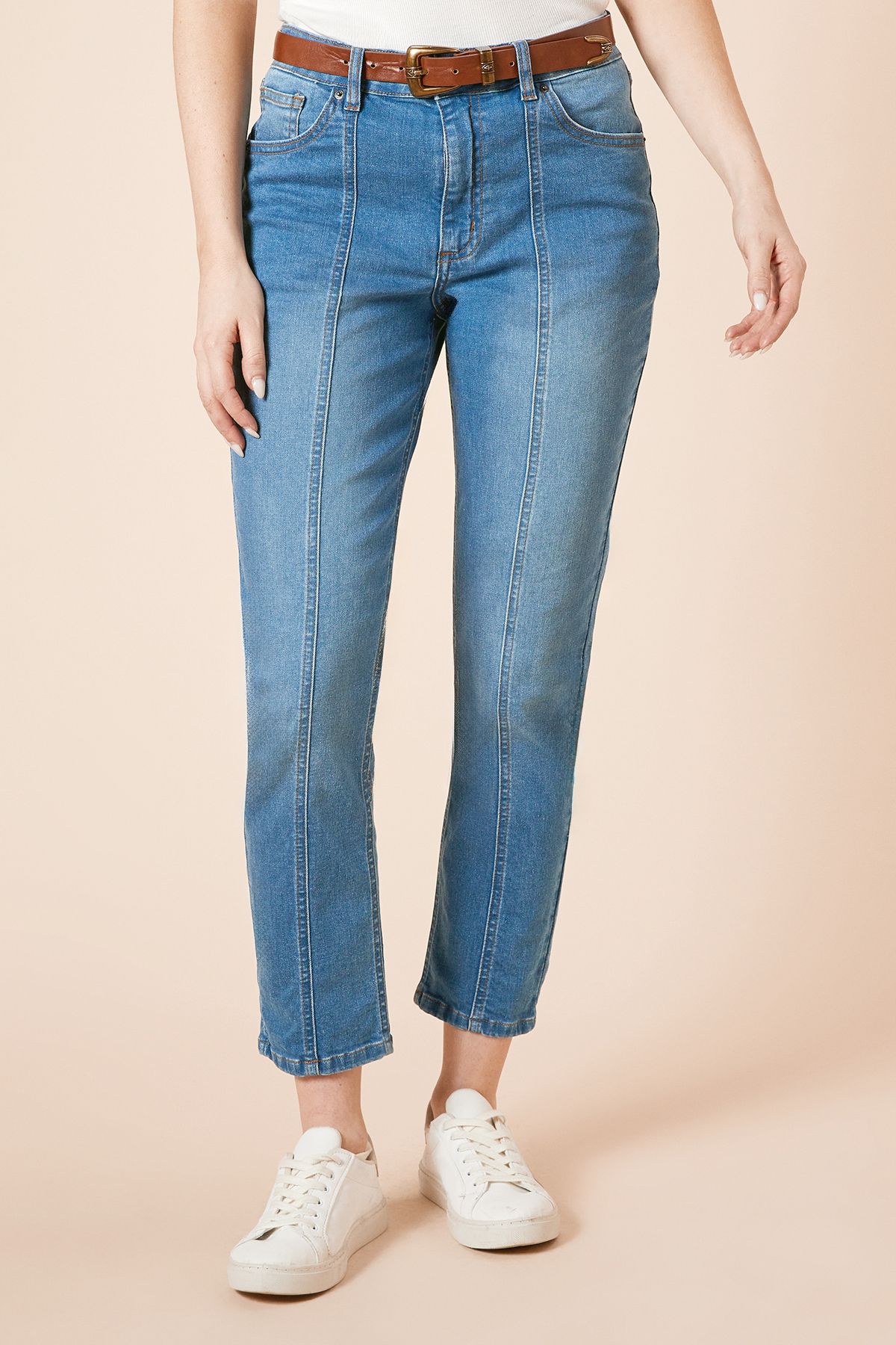 Dorothy Perkins Slim Seam Detail Jean Mid Wash image 2