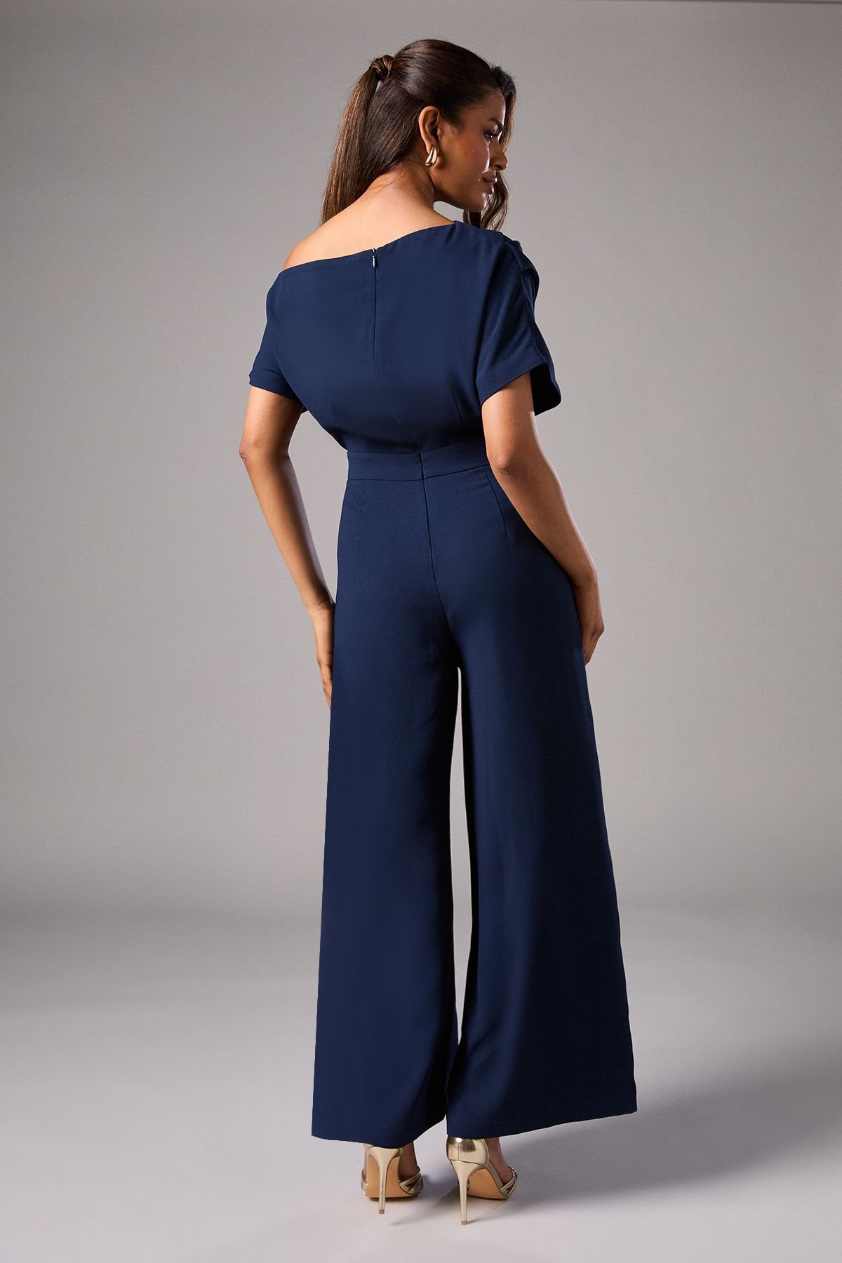 Coast Petite Pleat Off The Shoulder Jumpsuit Navy image 3