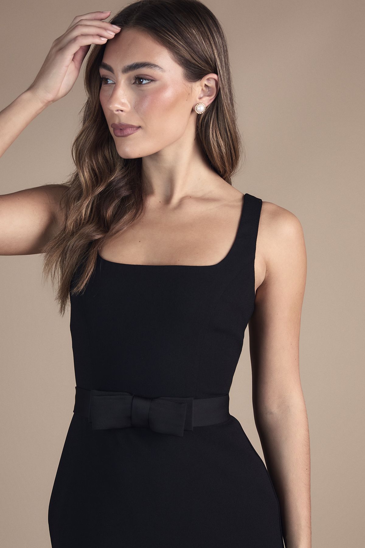 Coast Square Neck Bow Detail Crepe Maxi Bridesmaid Dress Black image 2