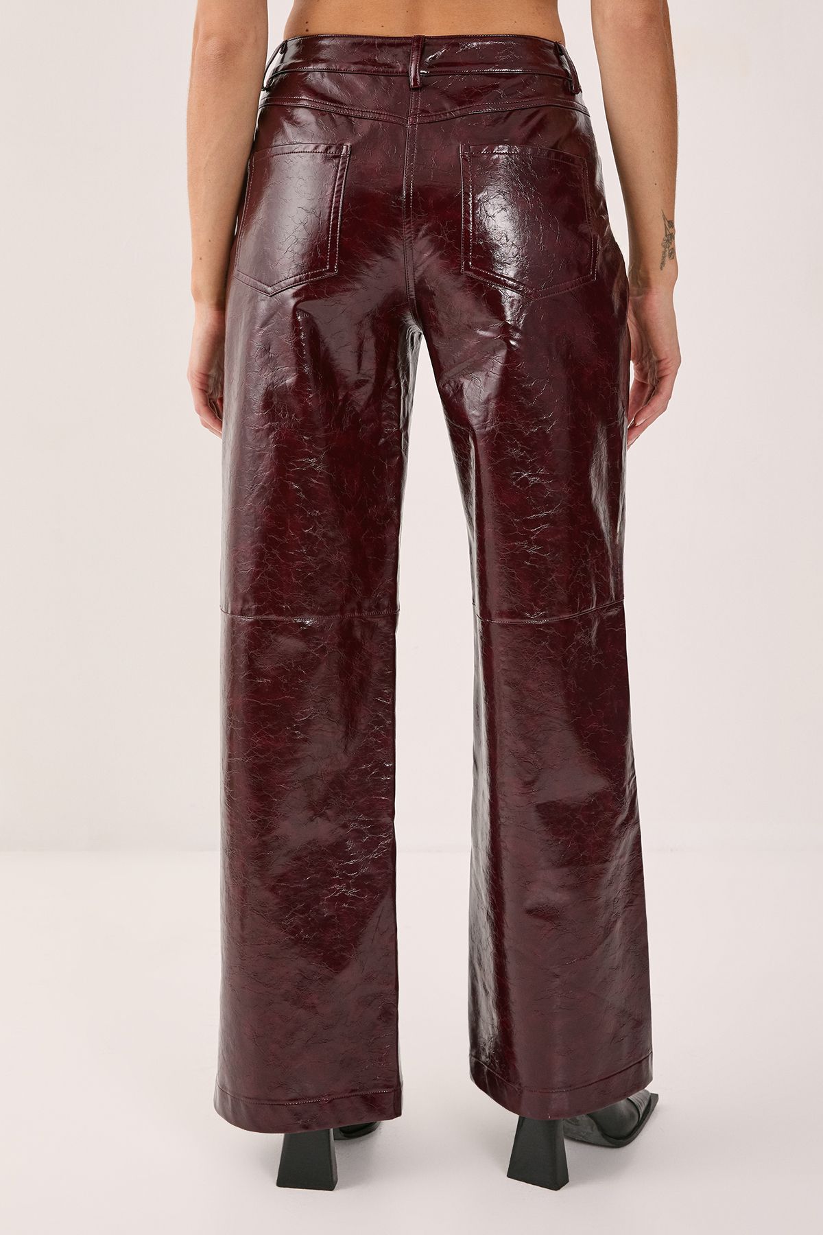 NastyGal Premium Vinyl High Shine Faux Leather Slouch Pant Burgundy image 3
