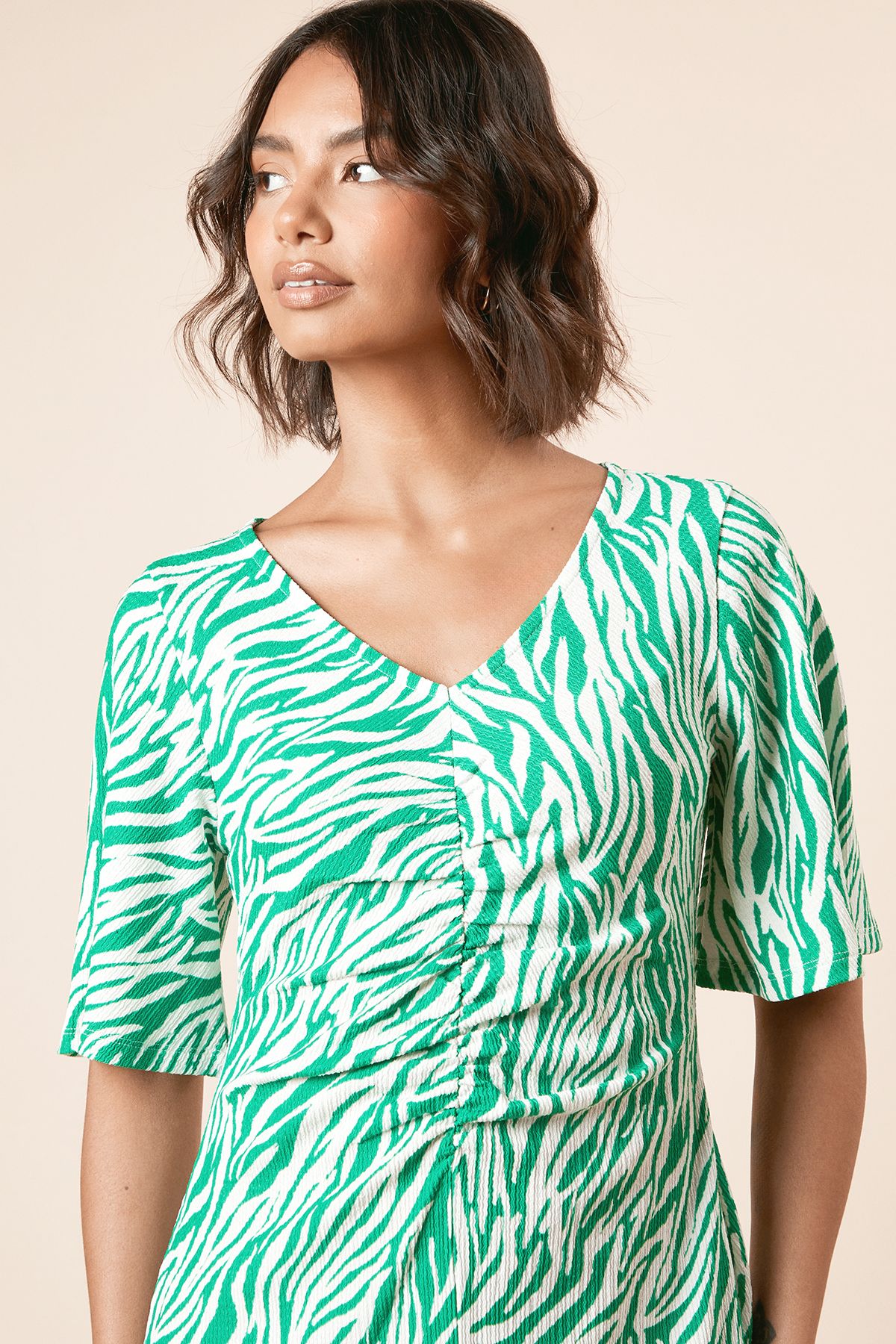 Dorothy Perkins Zebra Angel Sleeve Ruched Front Jersey Midi Dress Zebra image 3
