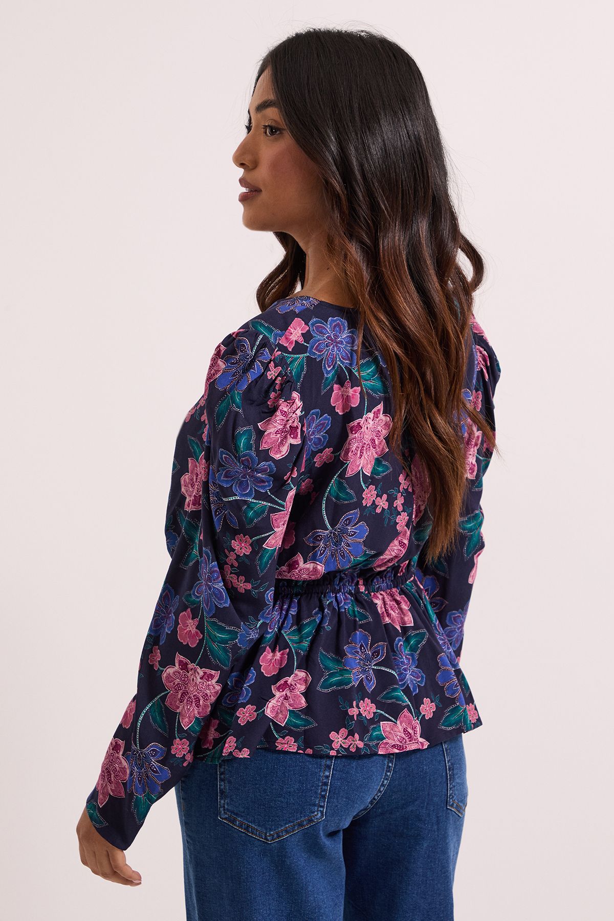 Dorothy Perkins Petite Blue Floral Button Detail Printed Peplum Blouse Floral image 4